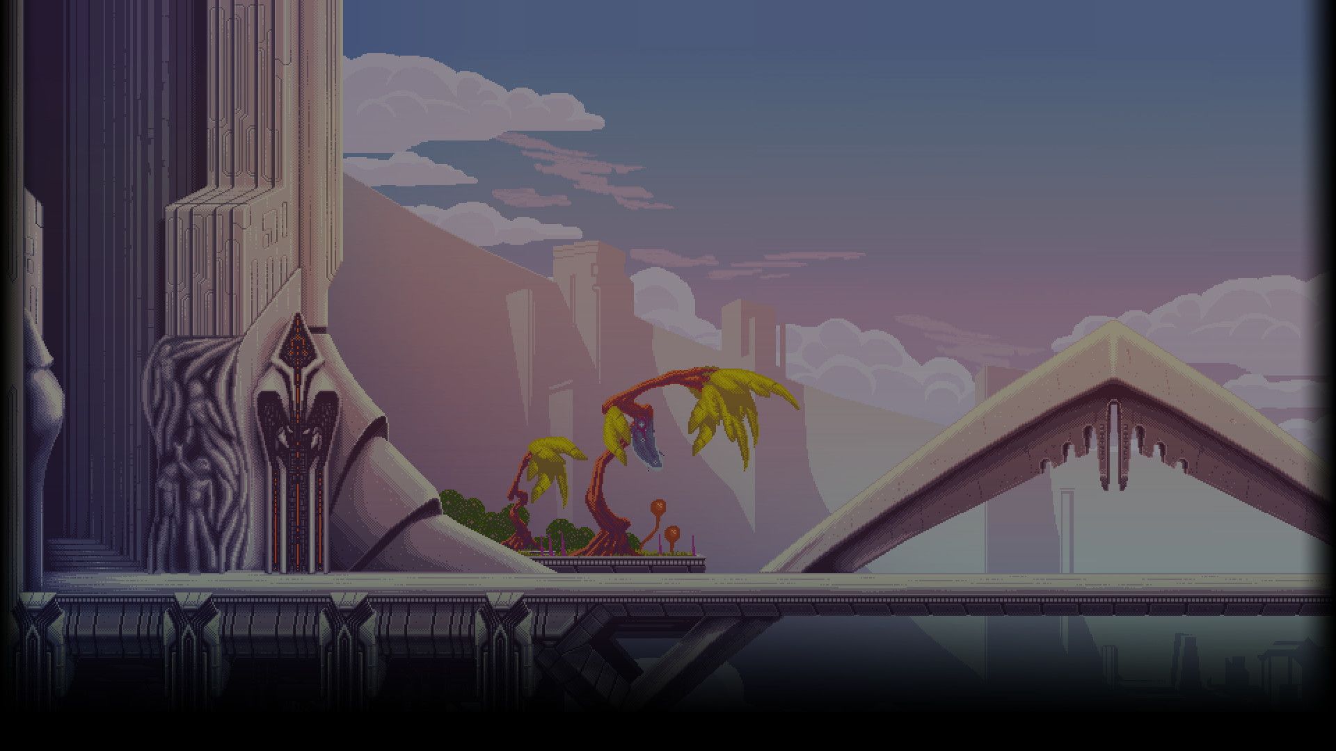 Città aliena pixel art viola, 1920x1080 Full HD, Desktop