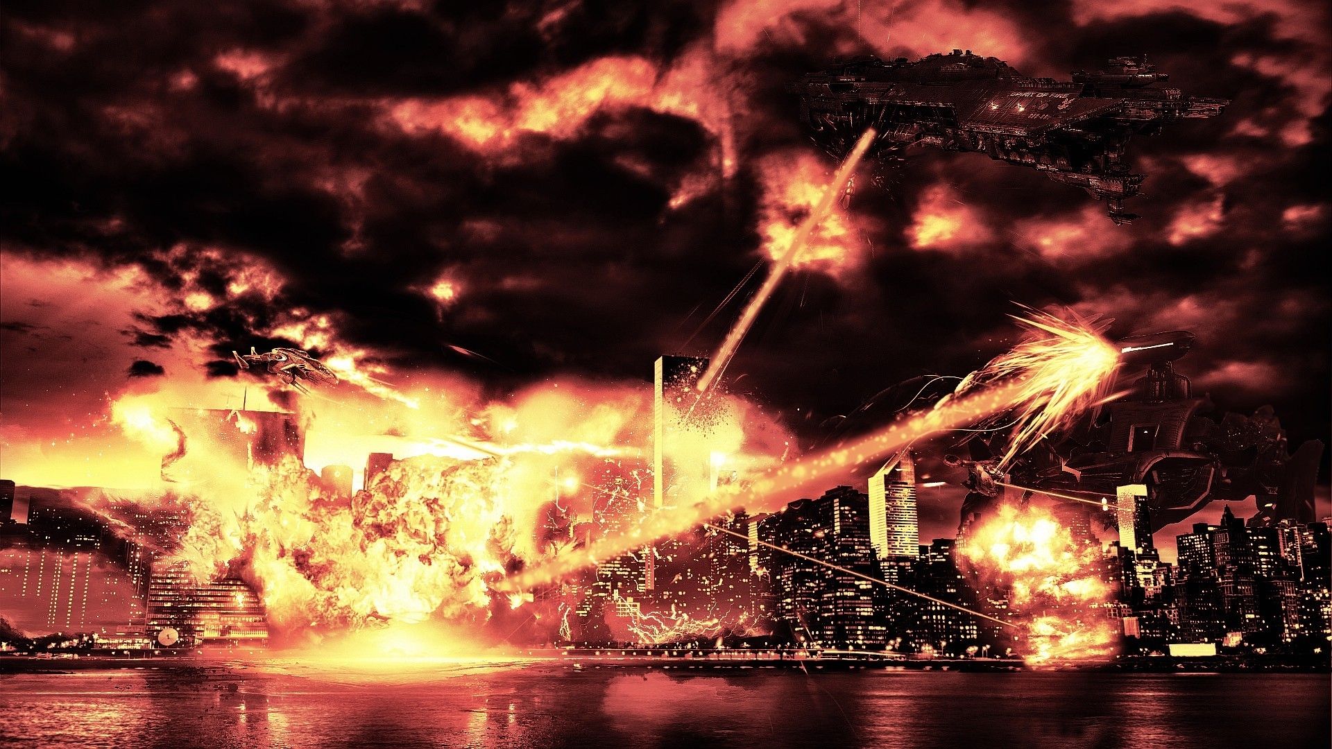 Città in fiamme invasione aliena, 1920x1080 1080p, PC