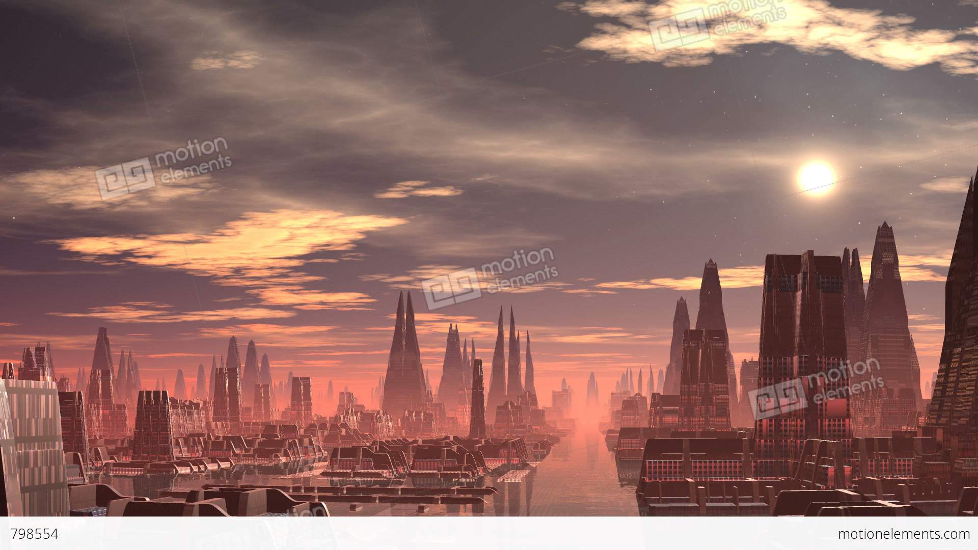 Città aliena futuristica al tramonto, 1920x1080 Full HD 1080p, Desktop