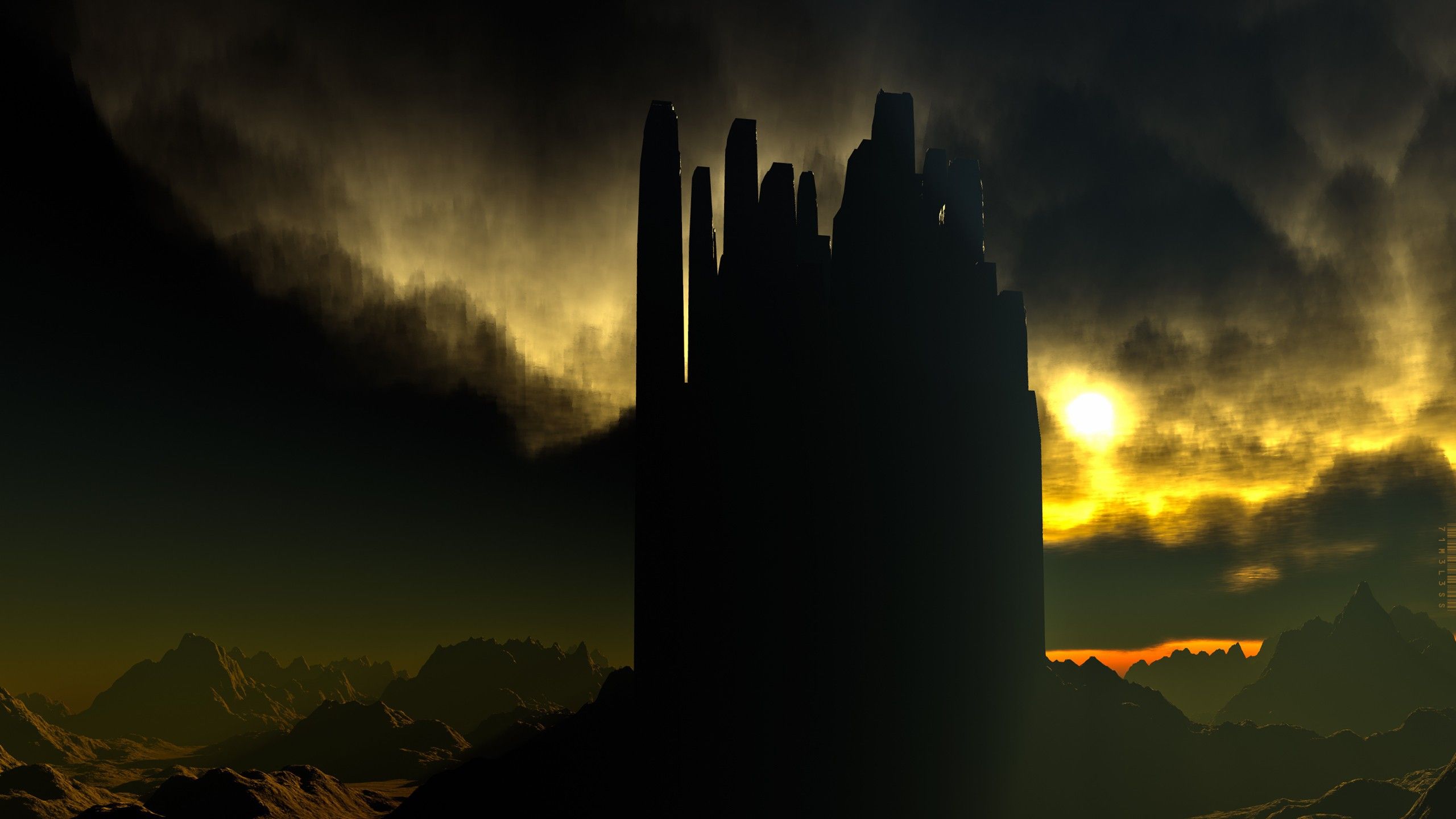 Città aliena silhouette al tramonto, 2560x1440 QHD, Laptop