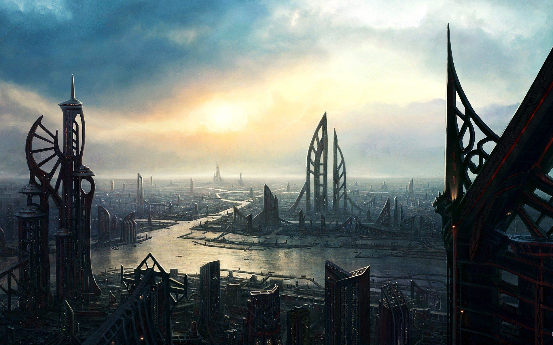 Città aliena futuristica con guglie, 1920x1200 Full HD+ WUXGA, Laptop