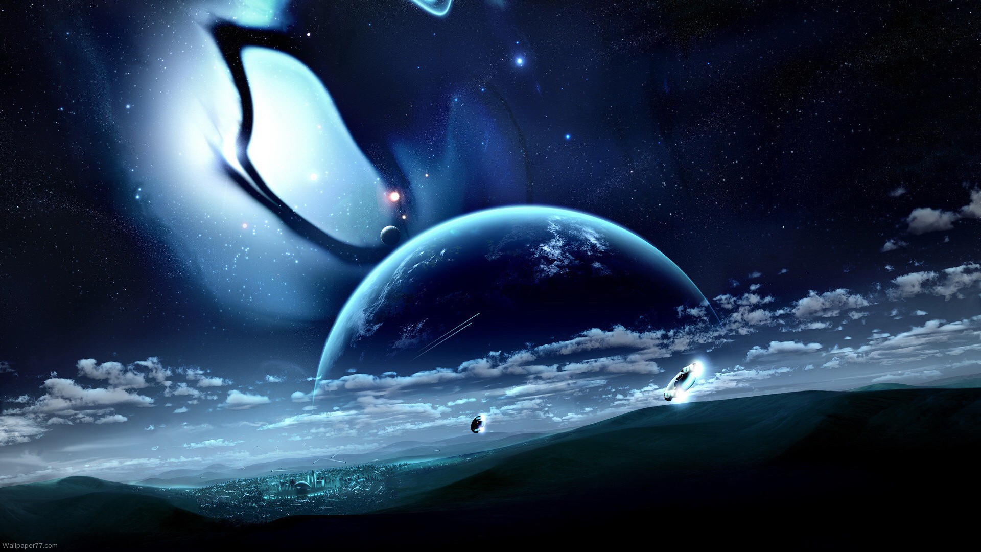 Pianeta blu con nebulosa spaziale, 1920x1080 1080p, PC Desktop