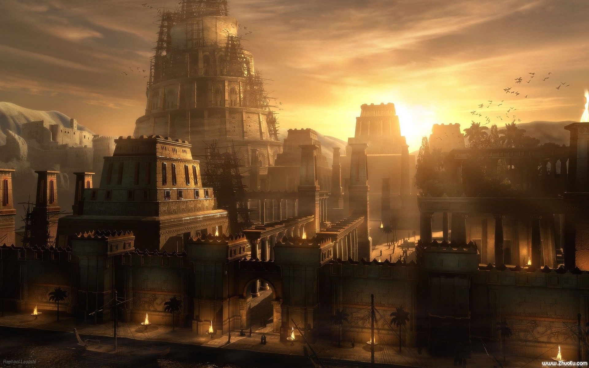 Città antica ziggurat al tramonto, 1920x1200 Full HD+, Desktop