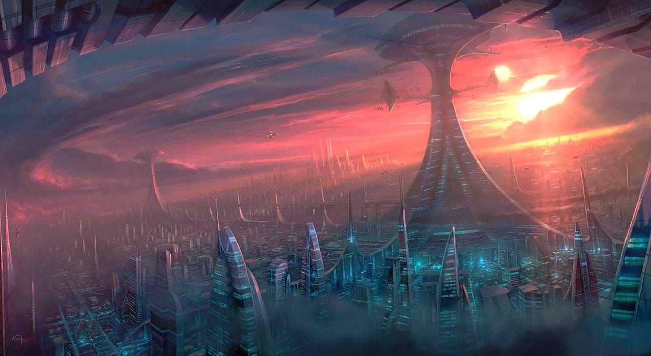 Città aliena futuristica al tramonto, 1280x700 720p, iMac