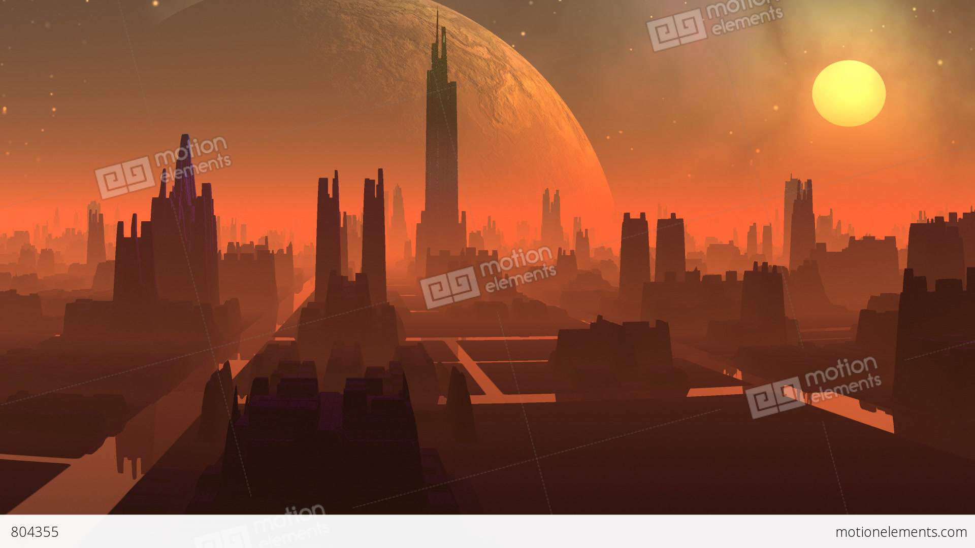 Città aliena silhouette arancione, 1920x1080 Full HD, Desktop