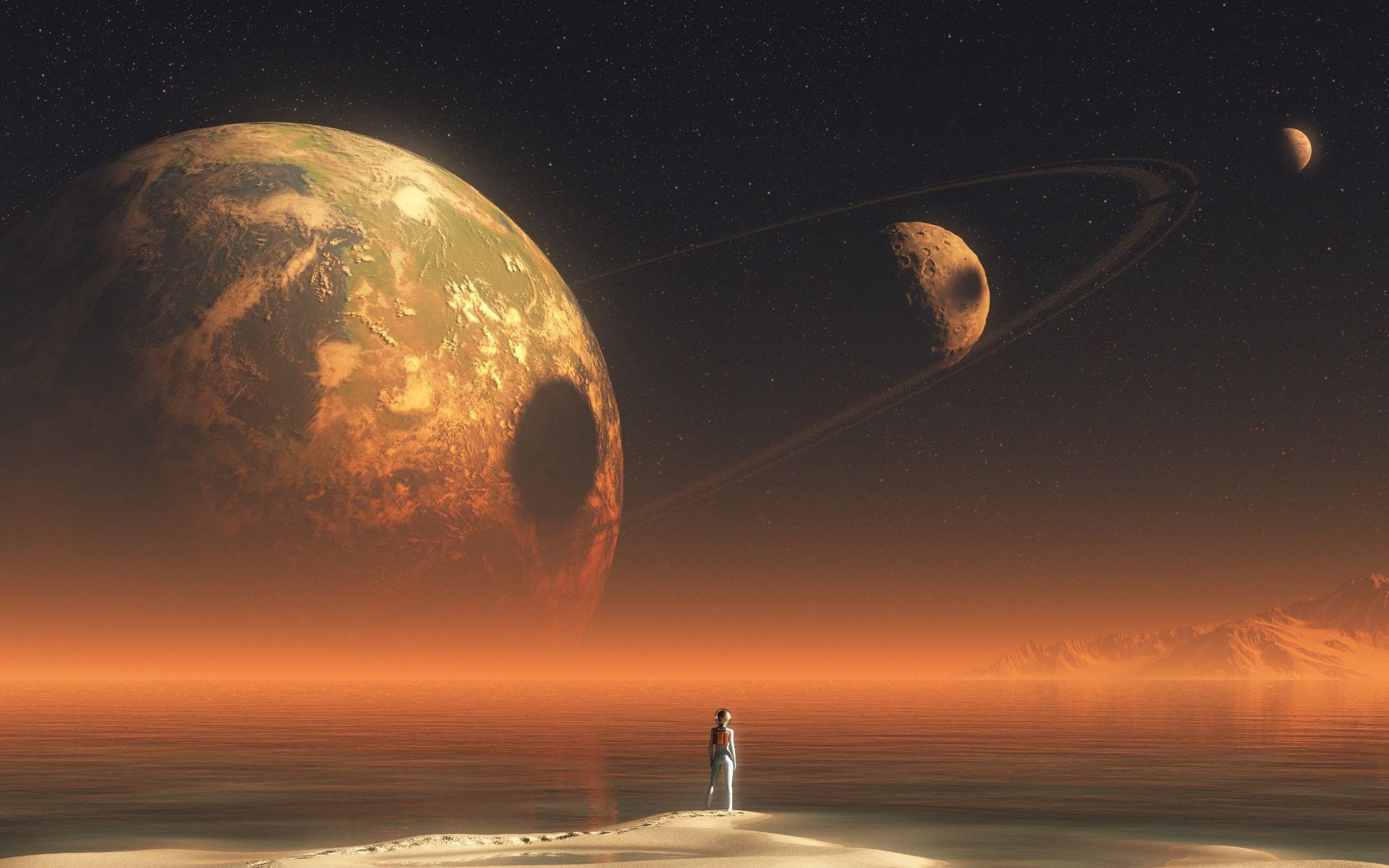 Pianeti alieni sopra oceano arancione, 1920x1200 Full HD+ WUXGA, PC