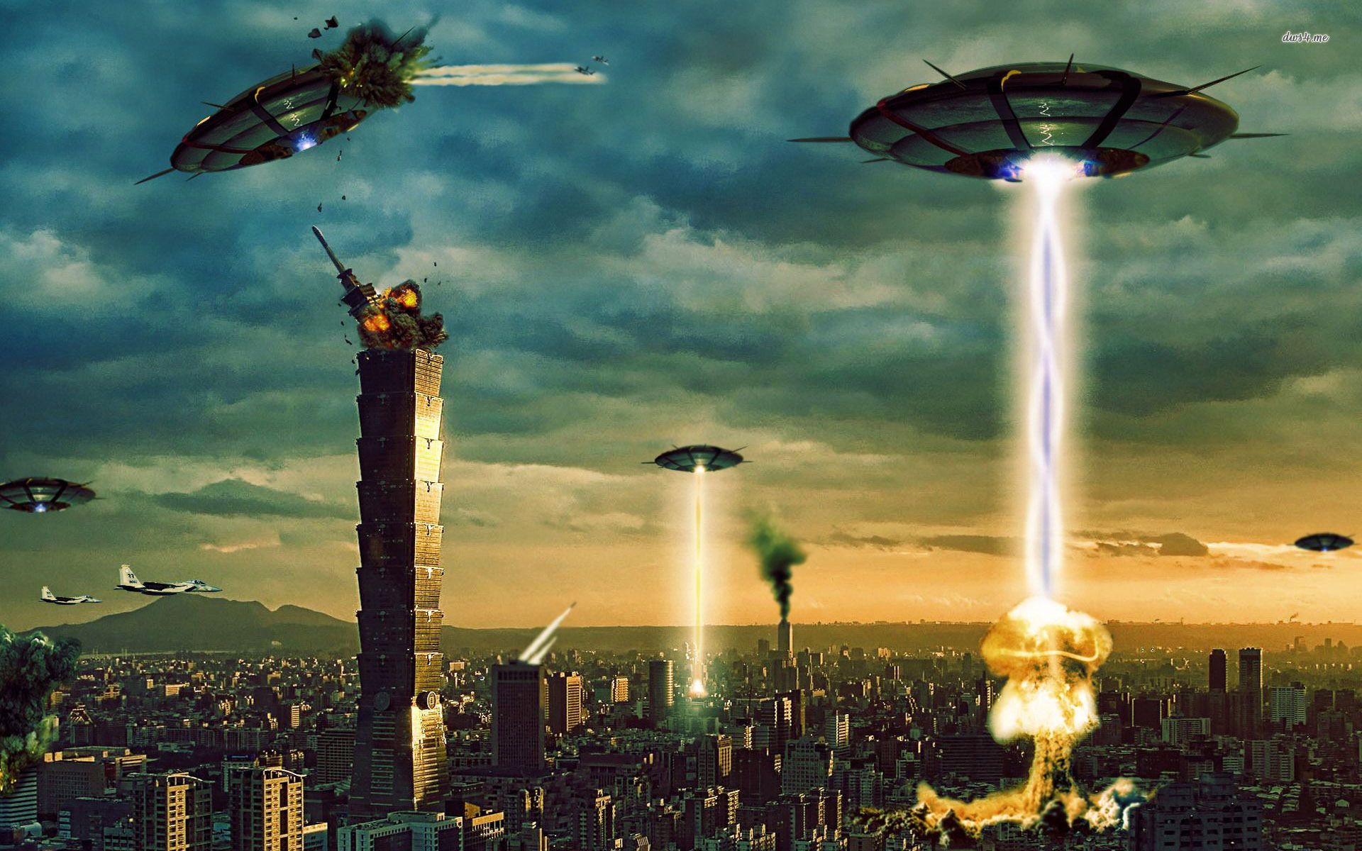 Astronavi aliene invadono città, 1920x1200 Full HD+ WUXGA, Desktop