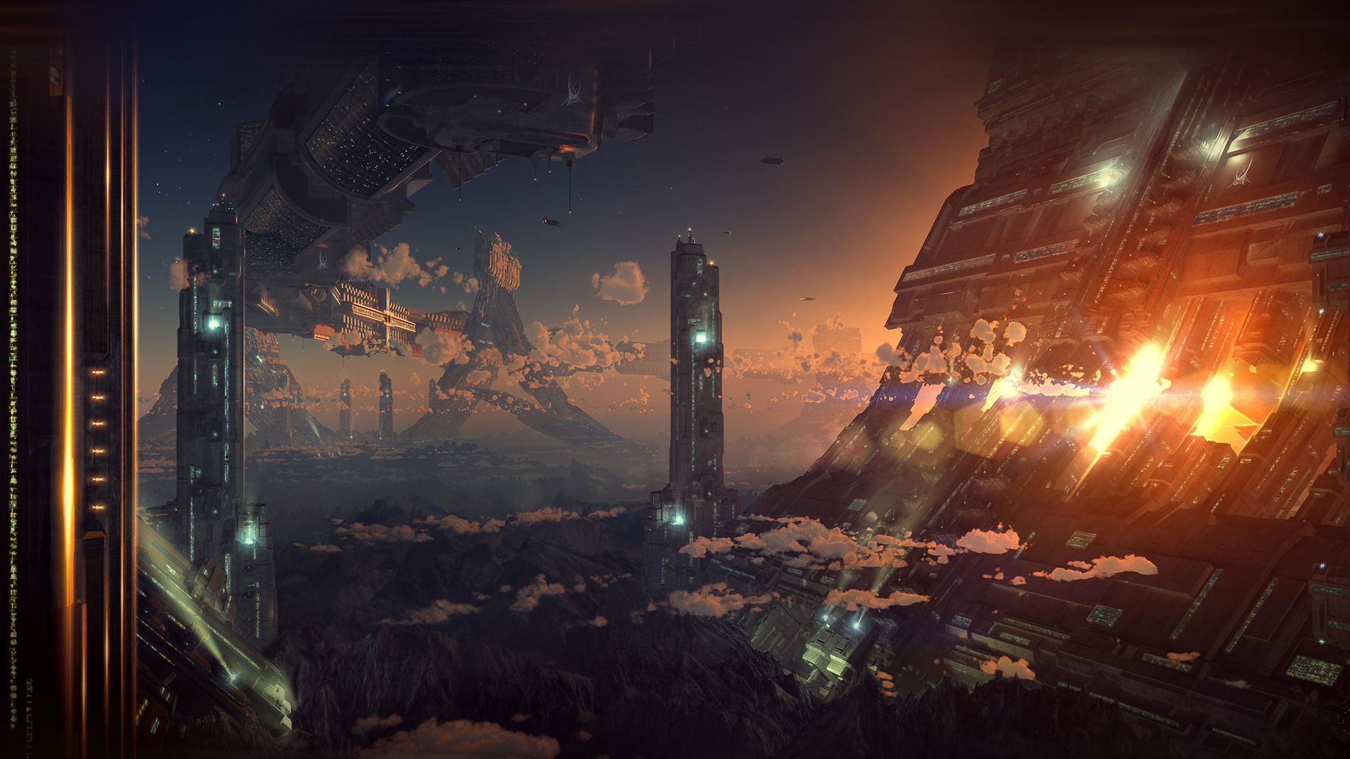 Città alieno futuristica al tramonto, 1920x1080 Full HD 1080p, PC