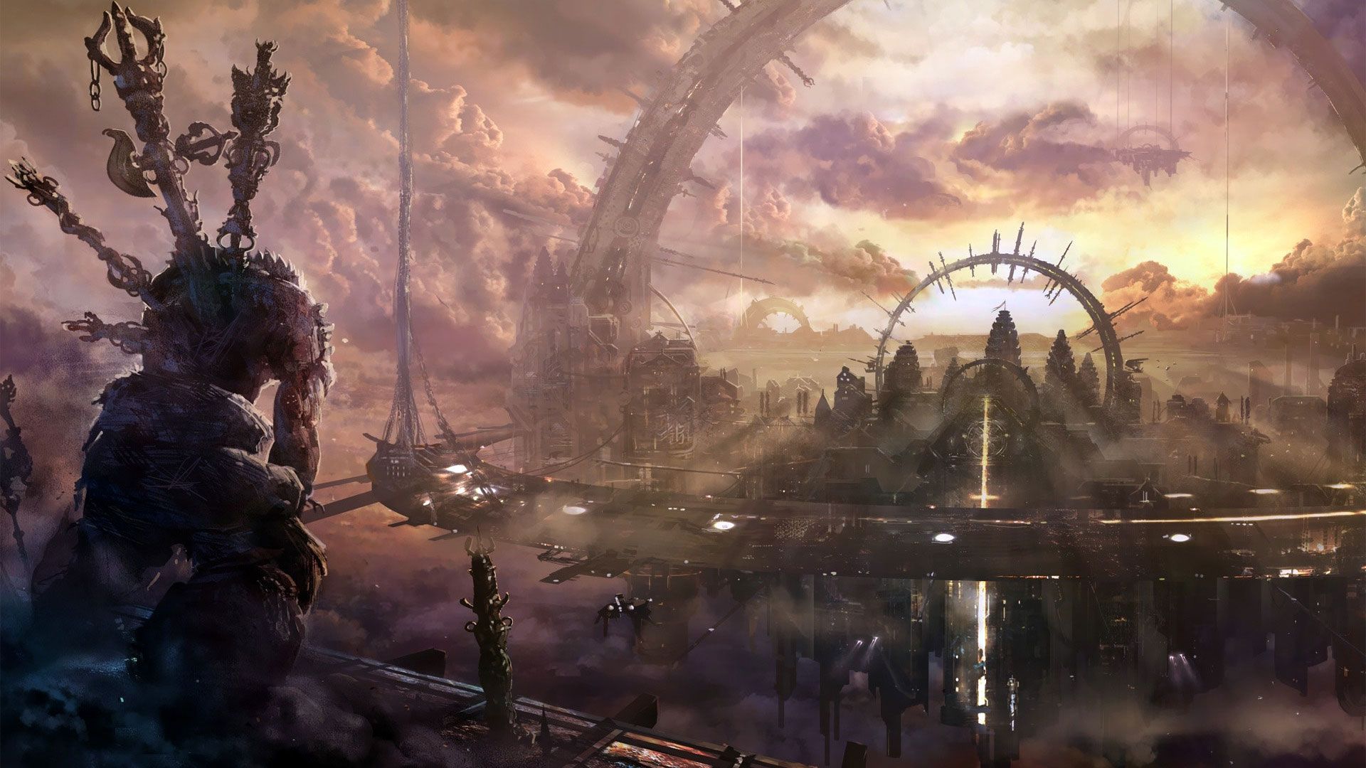 Città fluttuante steampunk fantasy, 1920x1080 1080p, PC