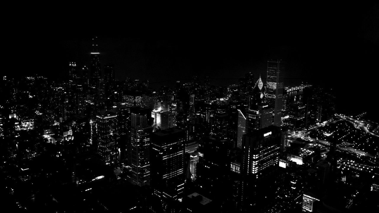 Skyline città notturna bianco nero, 1280x720 720p, iMac
