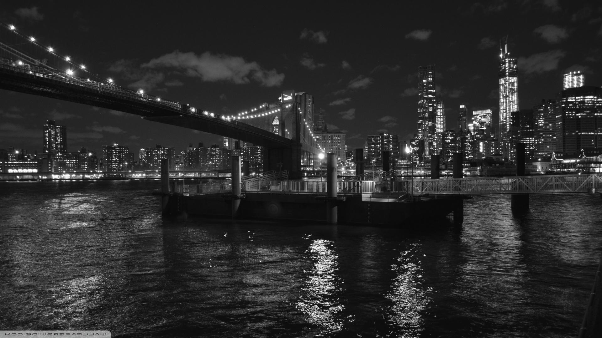 Ponte di Brooklyn notturno bianco nero, 1920x1080 1080p, Desktop