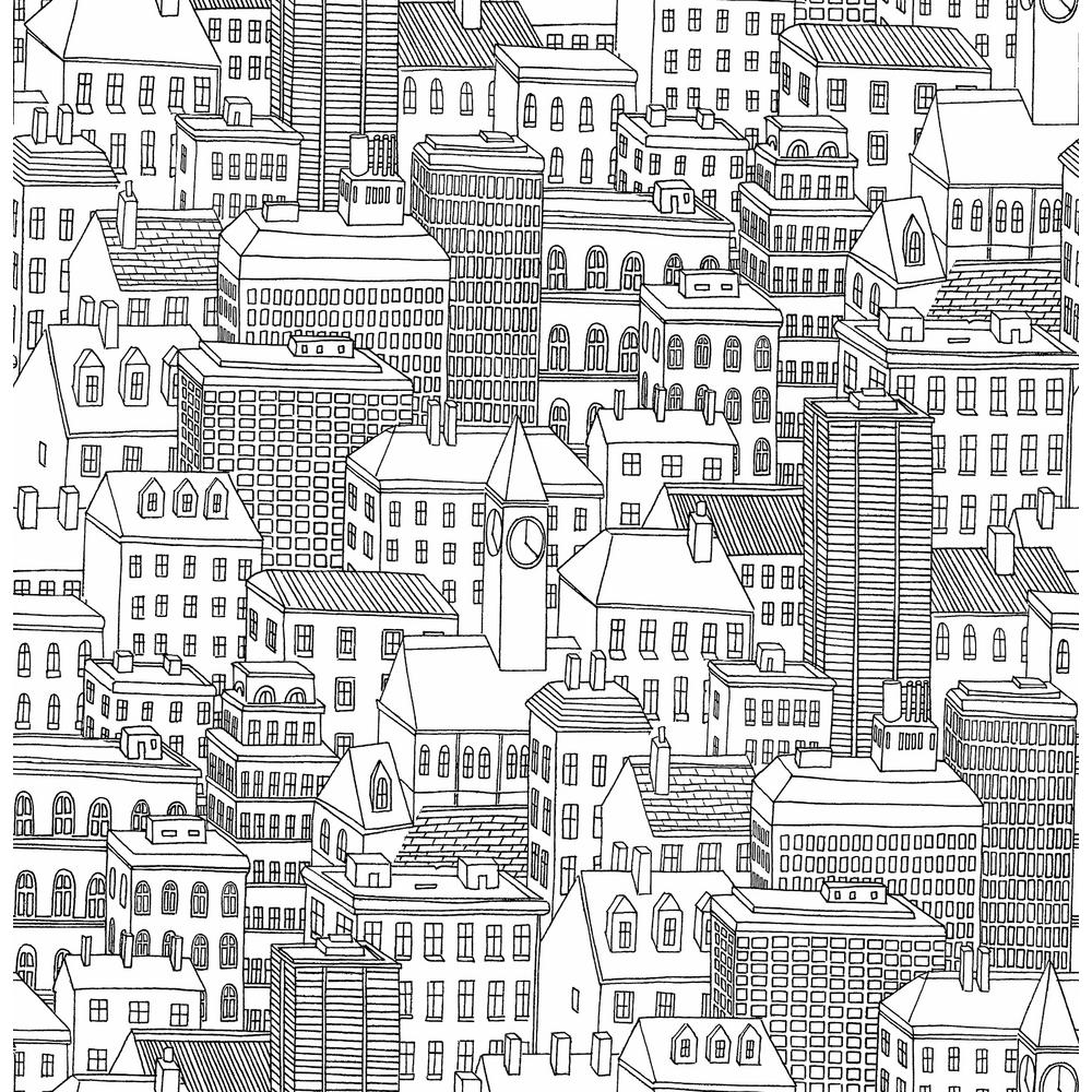 Città disegnata bianco e nero, 1000x1000 HD, Laptop