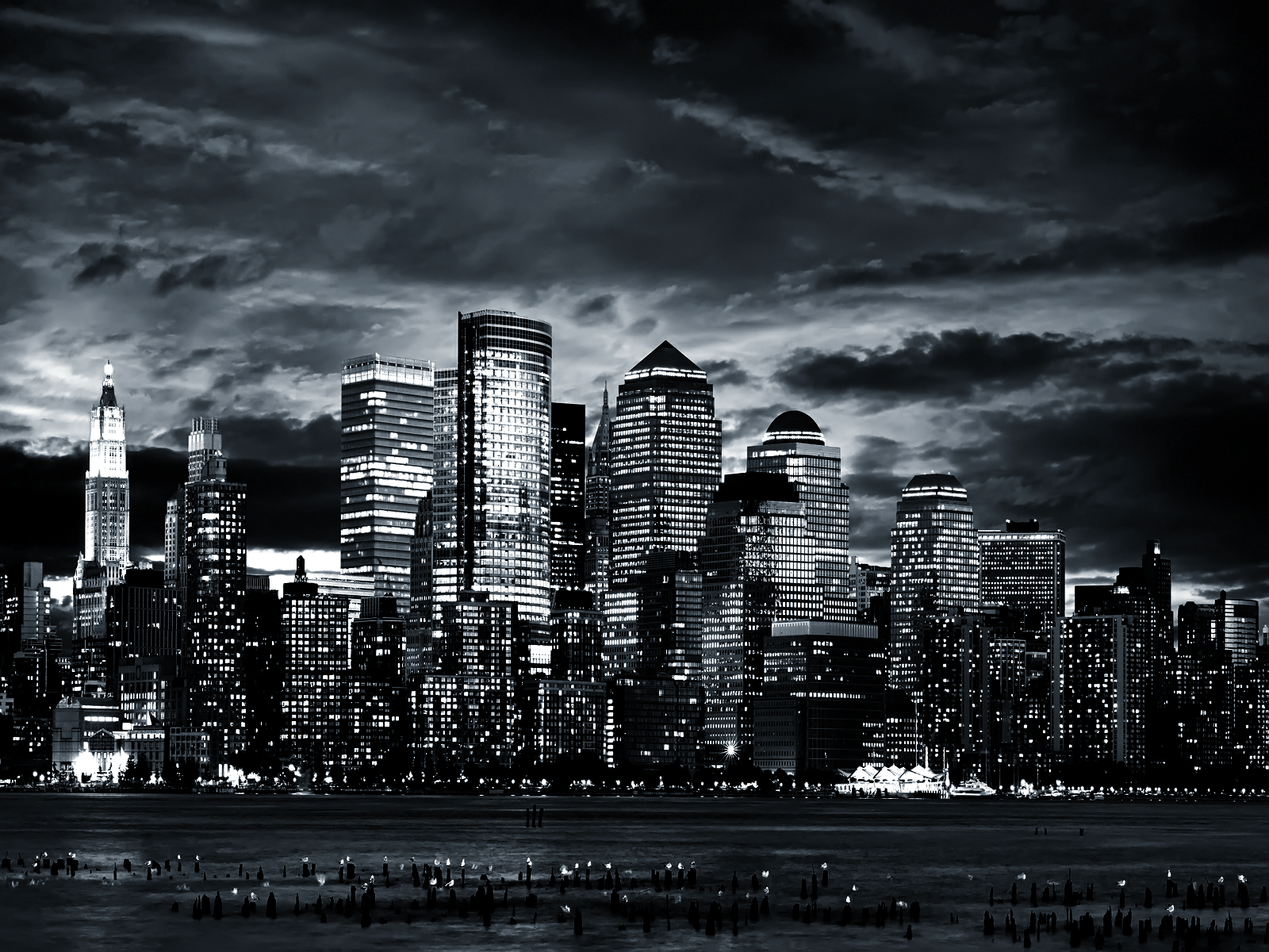 Skyline città bianco e nero, 1600x1200 900p, Desktop