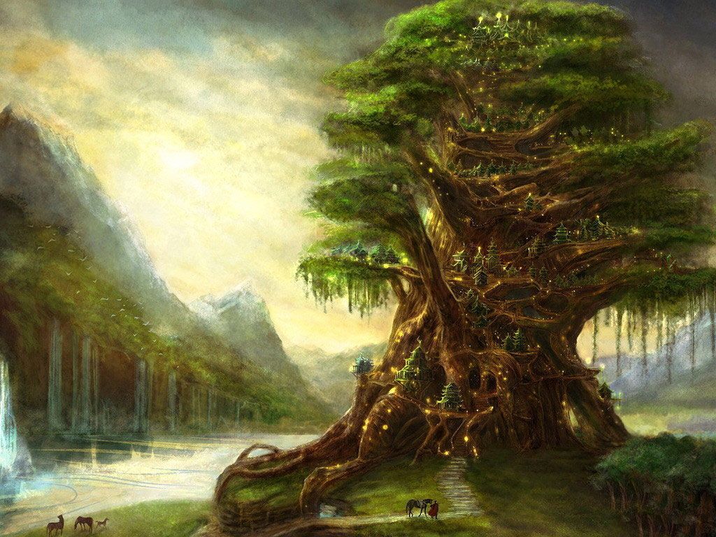 Albero gigante fantasy paesaggio, 1024x768 HD, iMac