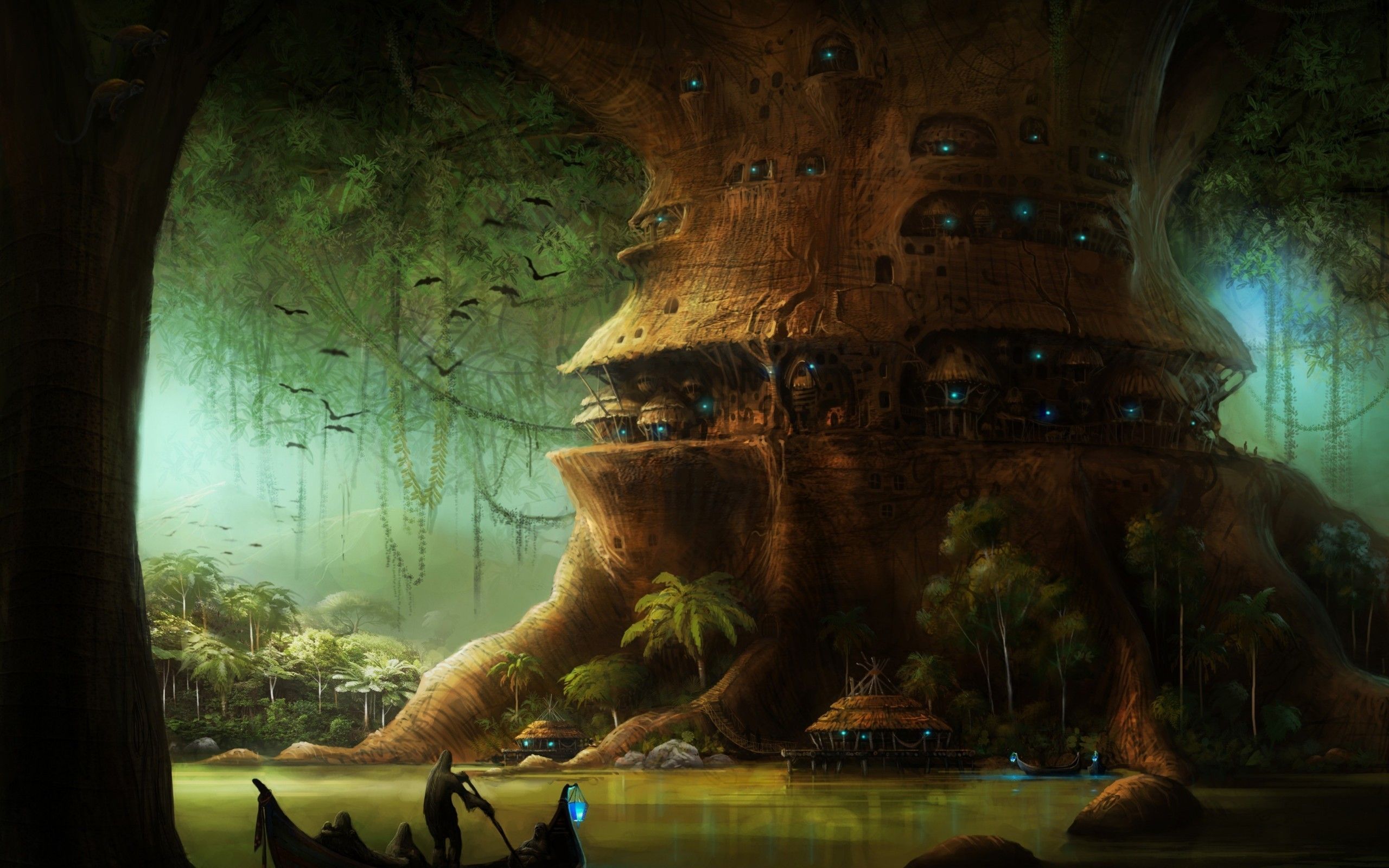 Casa sull'albero fantasy palude, 2560x1600 2K+, Desktop