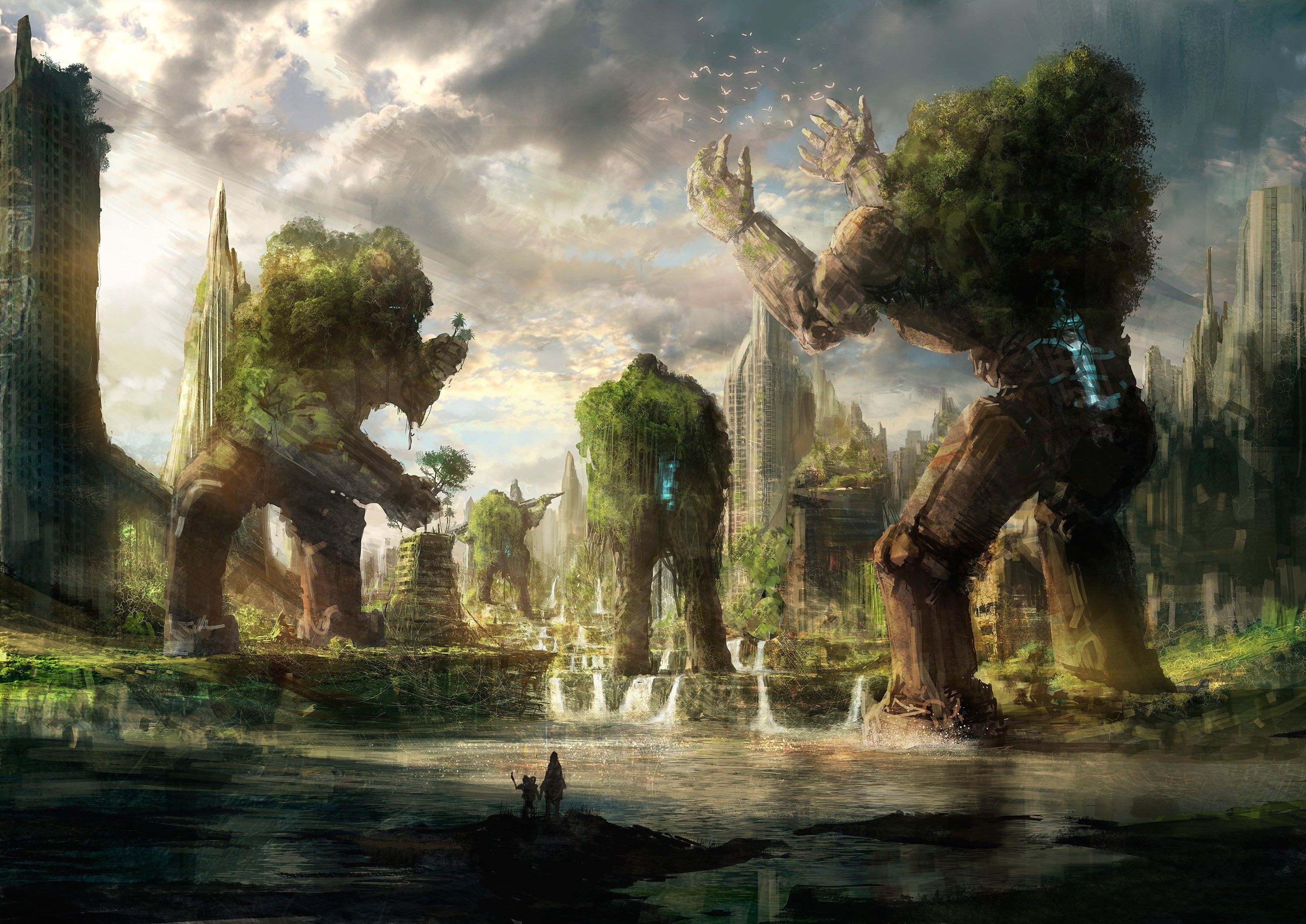 Villaggio anime con albero e ponte, 2000x1228 alta risoluzione, Laptop