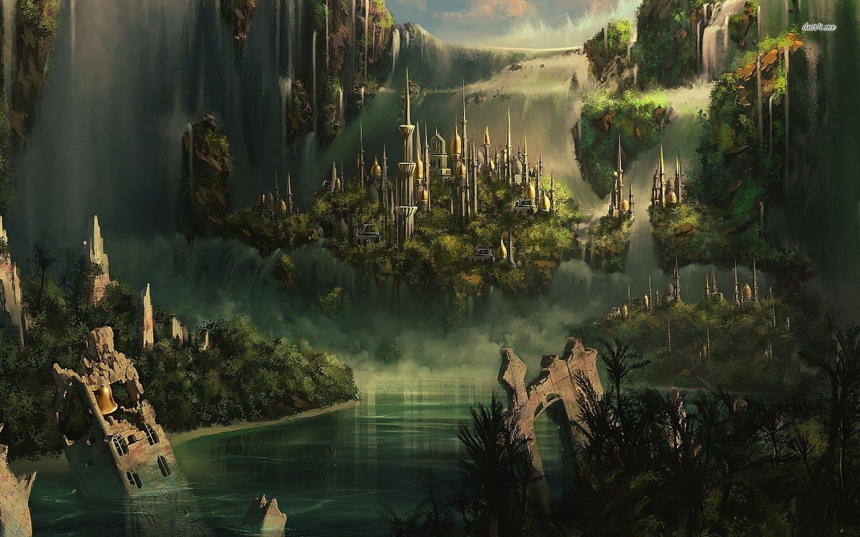 Città fantasy con isole fluttuanti, 1680x1050 900p, HP Laptop