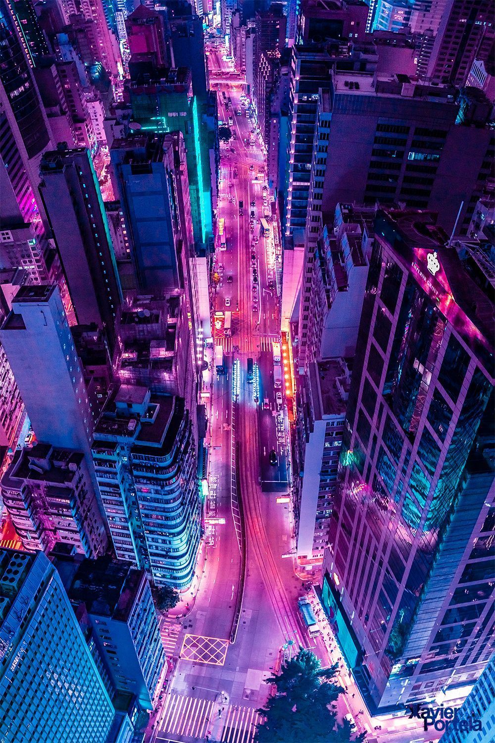 Strada notturna neon dall'alto, 1000x1500 Verticale, Telefono