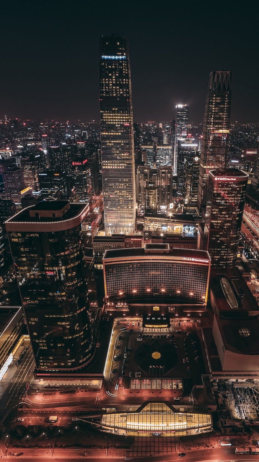 Pechino grattacieli notte città, 900x1600 Full HD Verticale, Smartphone
