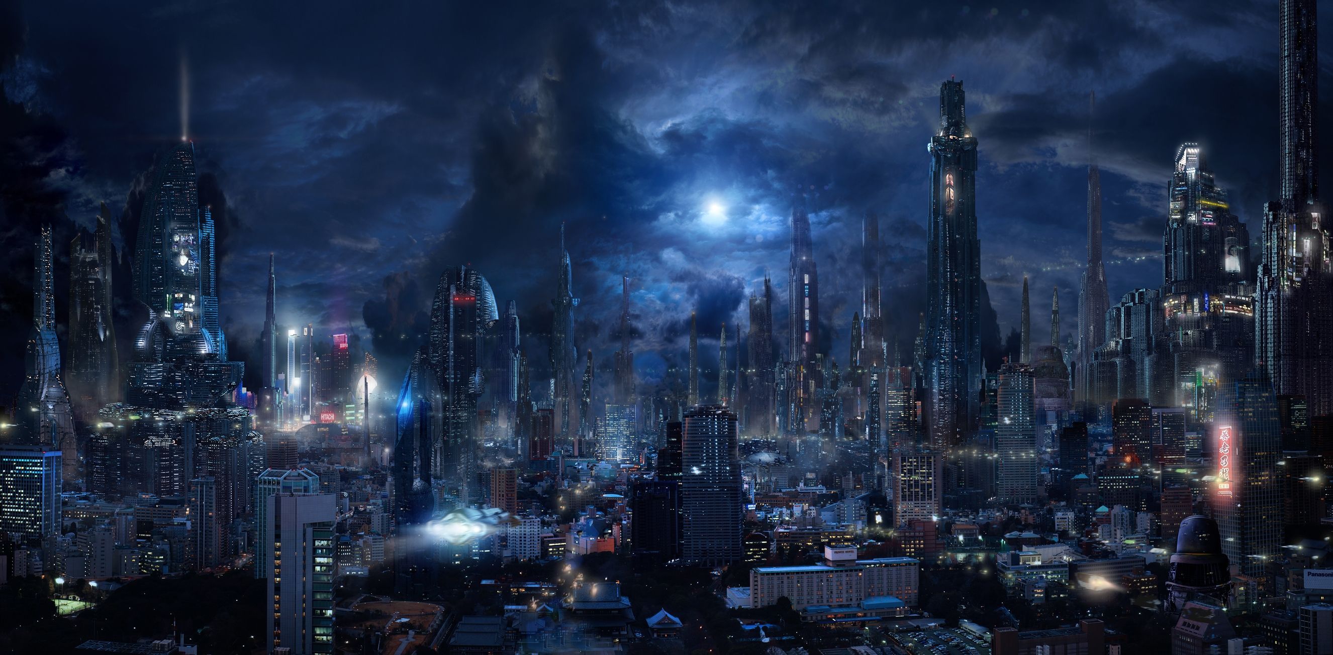 Città futuristica di notte, 2652x1304 QHD, Laptop