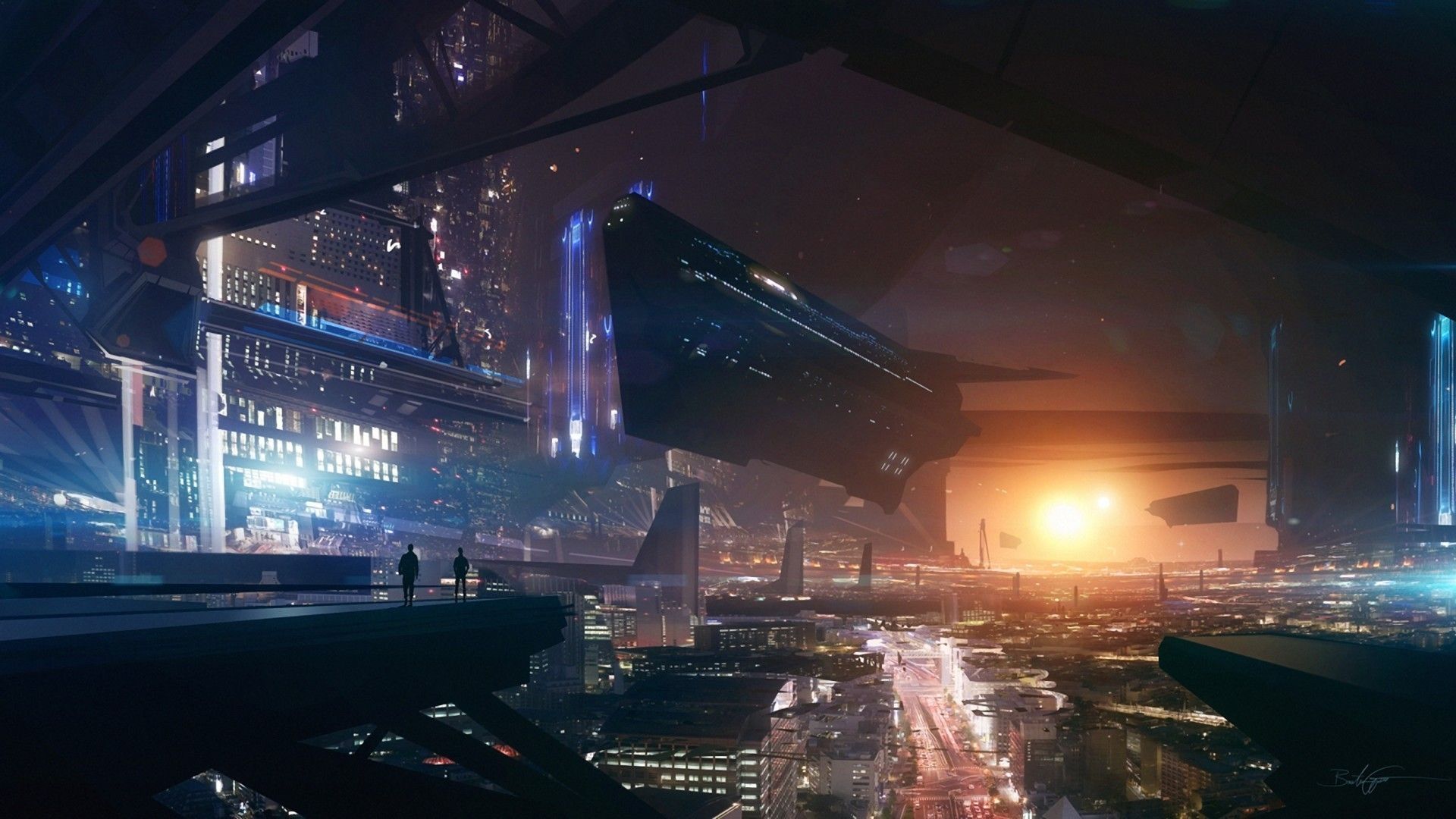Città futuristica di notte, 1920x1080 1080p, Desktop