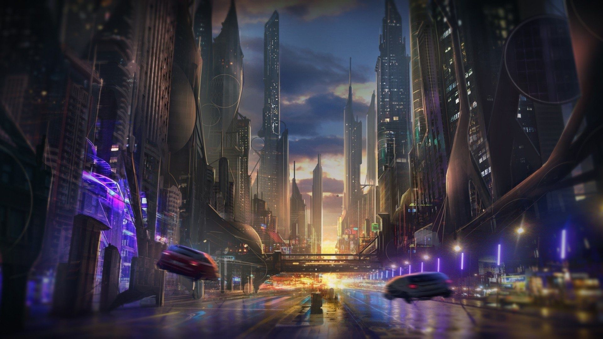 Città futuristica di notte, 1920x1080 1080p, Laptop