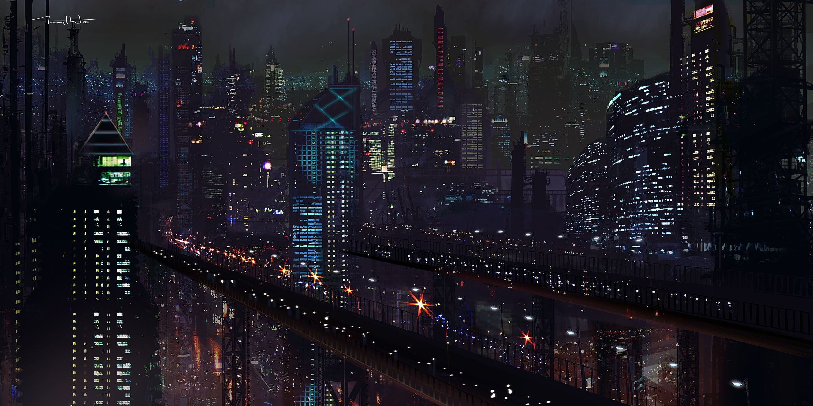 Città futuristica di notte, 2657x1329 1440p, Desktop
