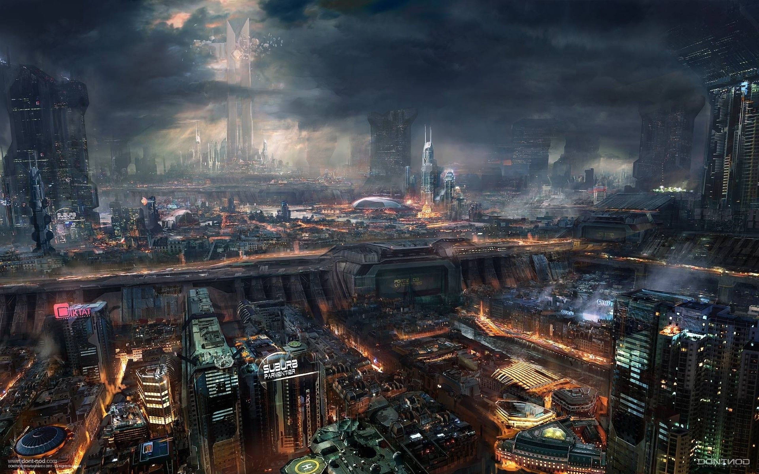 Città futuristica notturna cyberpunk, 2560x1600 WQXGA, Desktop