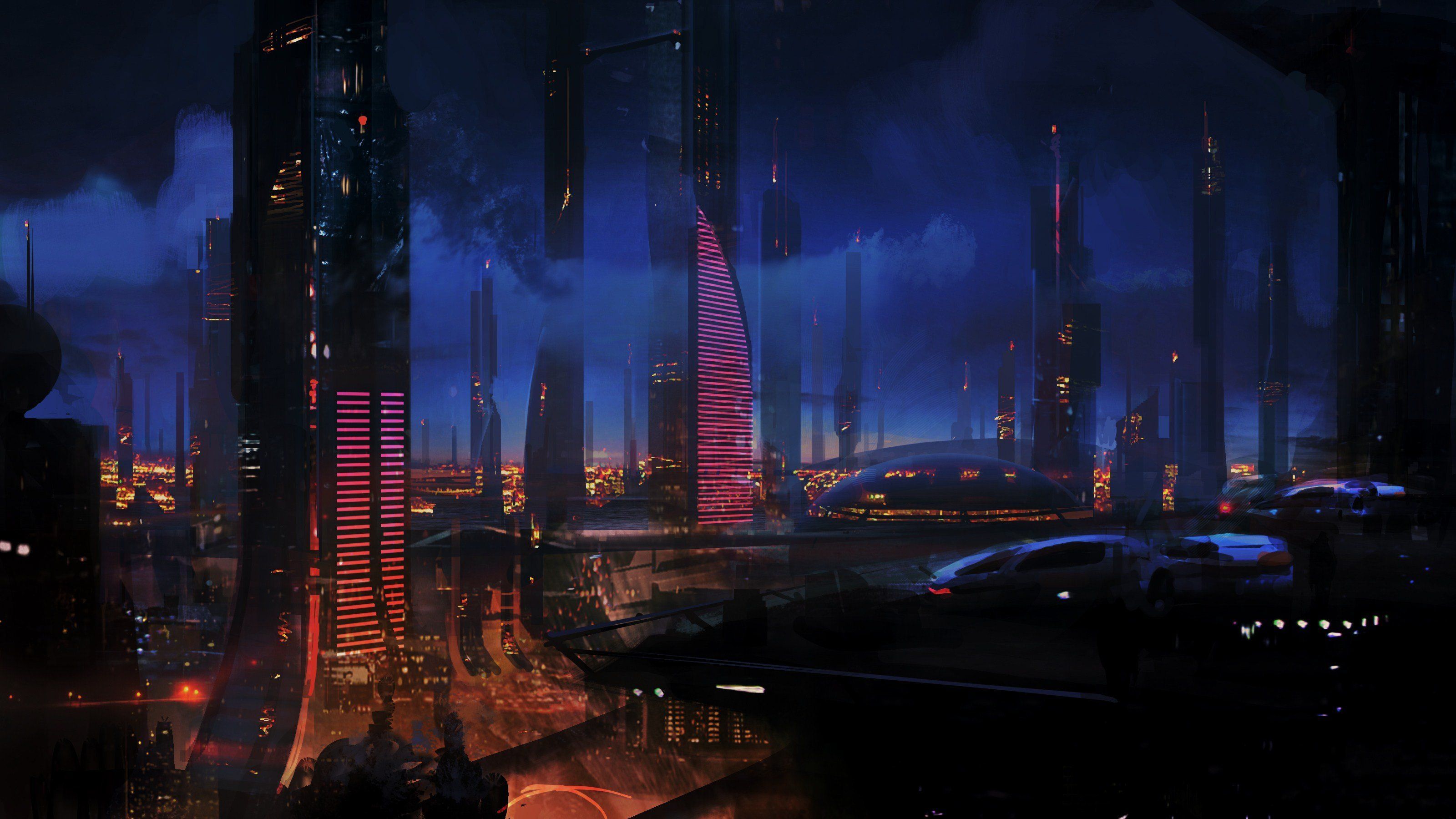 Città futuristica notturna con grattacieli, 3200x1800 2K+, PC