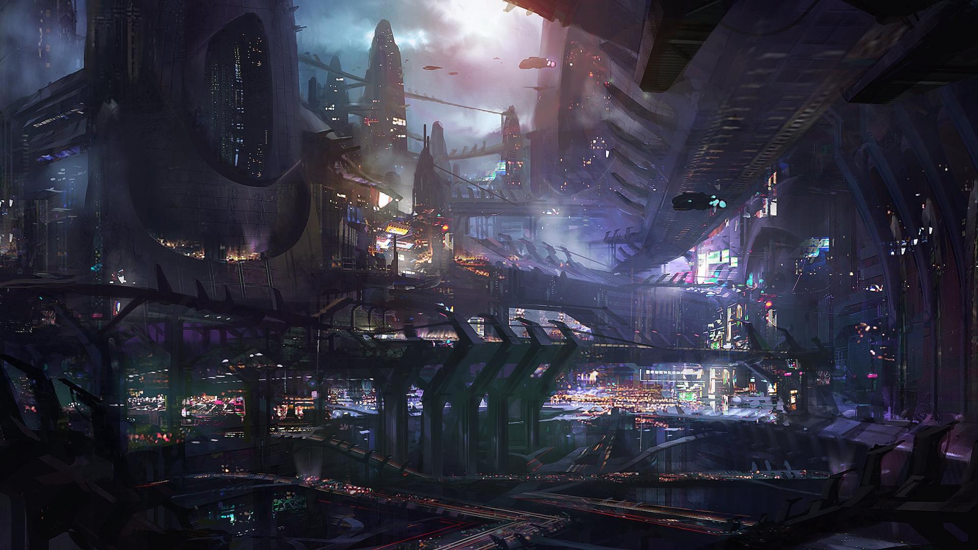 Città futuristica di notte, 1920x1080 Full HD 1080p, Desktop
