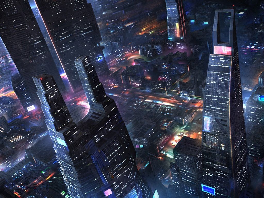 Città futuristica notturna grattacieli, 1024x768 HD, Desktop