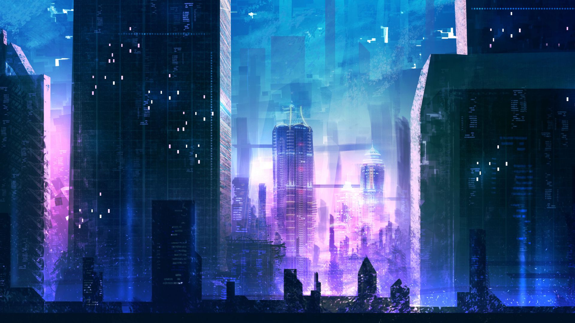 Città futuristica di notte, 1920x1080 Full HD 1080p, PC Desktop