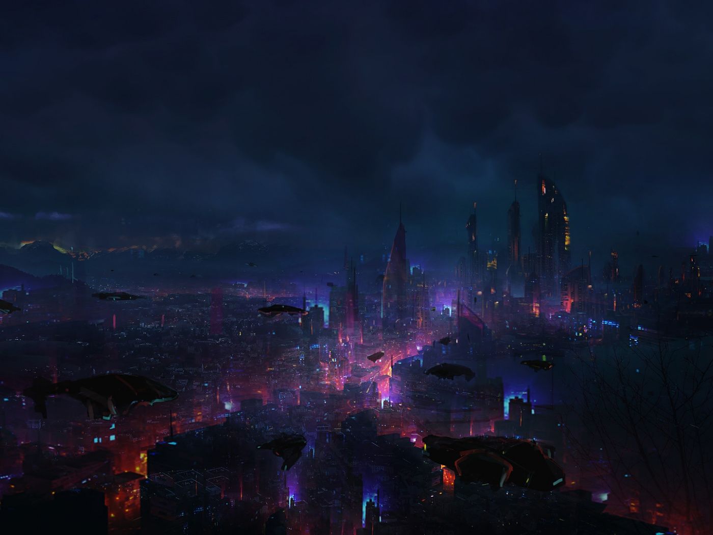 Città futuristica notturna colorata, 1400x1050 720p, PC