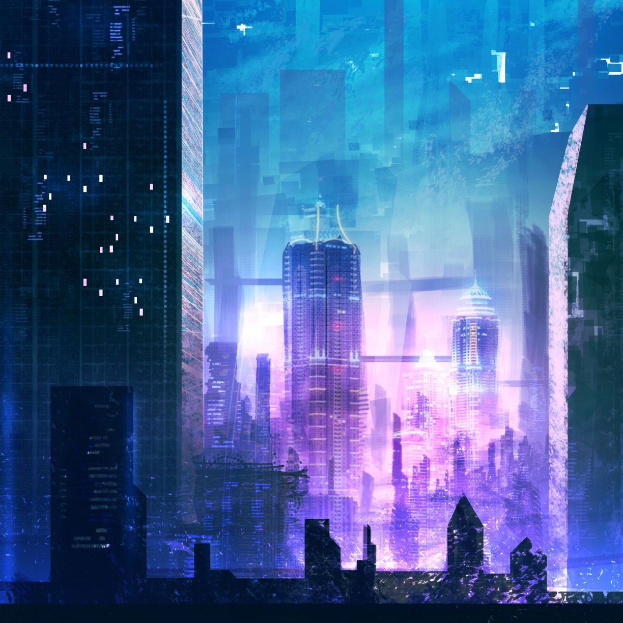 Città futuristica di notte, 1224x1224 HD, Desktop