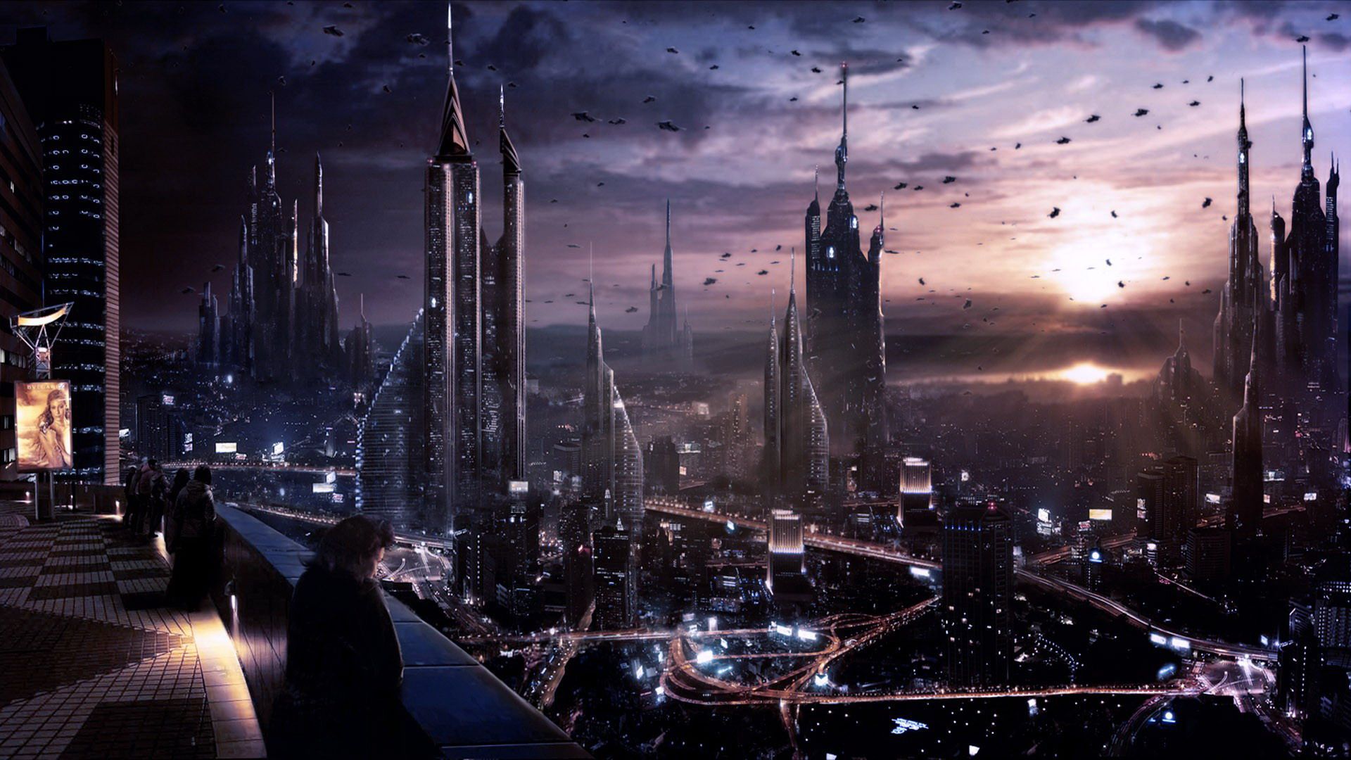 Città futuristica di notte, 1920x1080 Full HD, PC