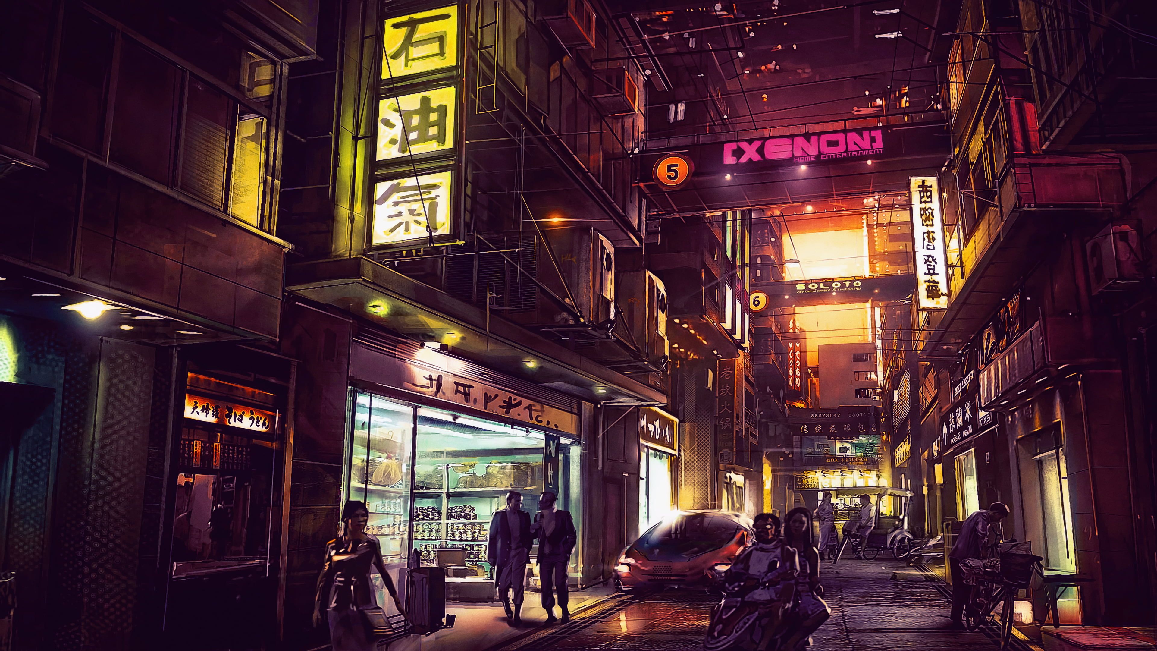Città futuristica notturna insegne neon, 3840x2160 Ultra HD, 4K TV