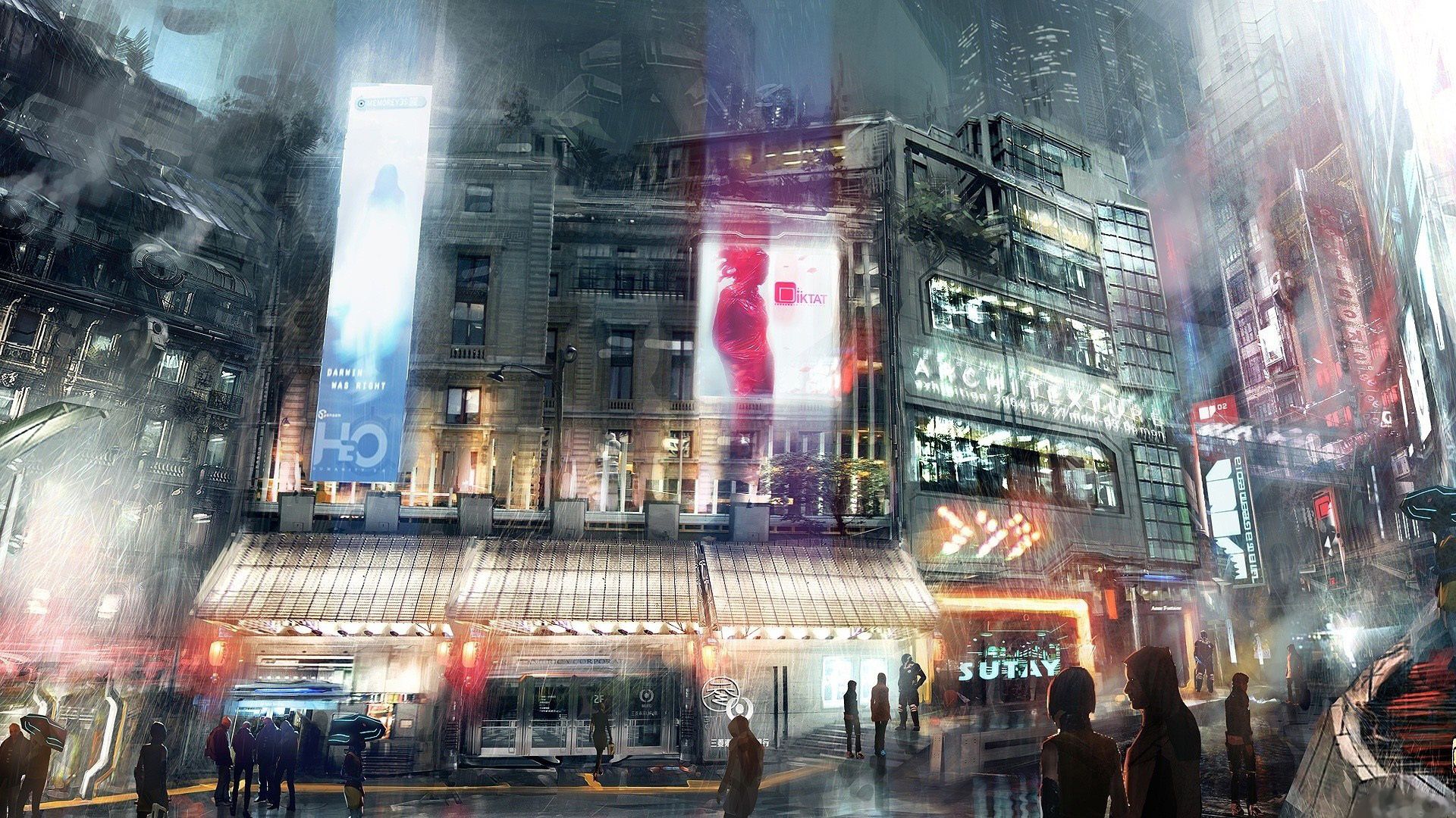 Città futuristica notturna con insegne, 1920x1080 Full HD, PC Desktop