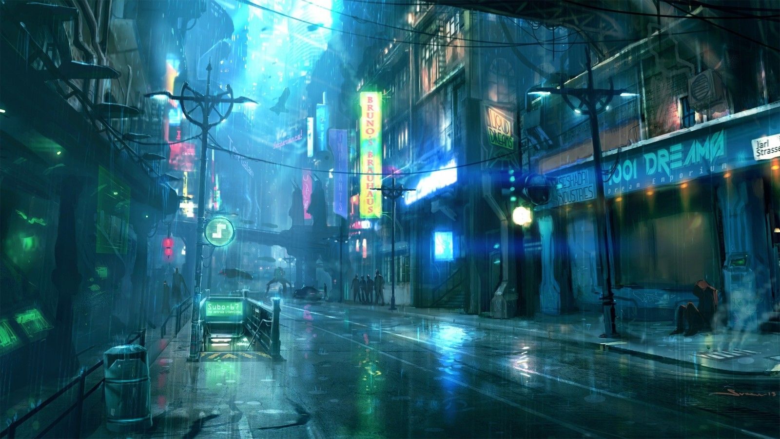Città futuristica notturna piovosa, 1600x900 HD Ready, PC