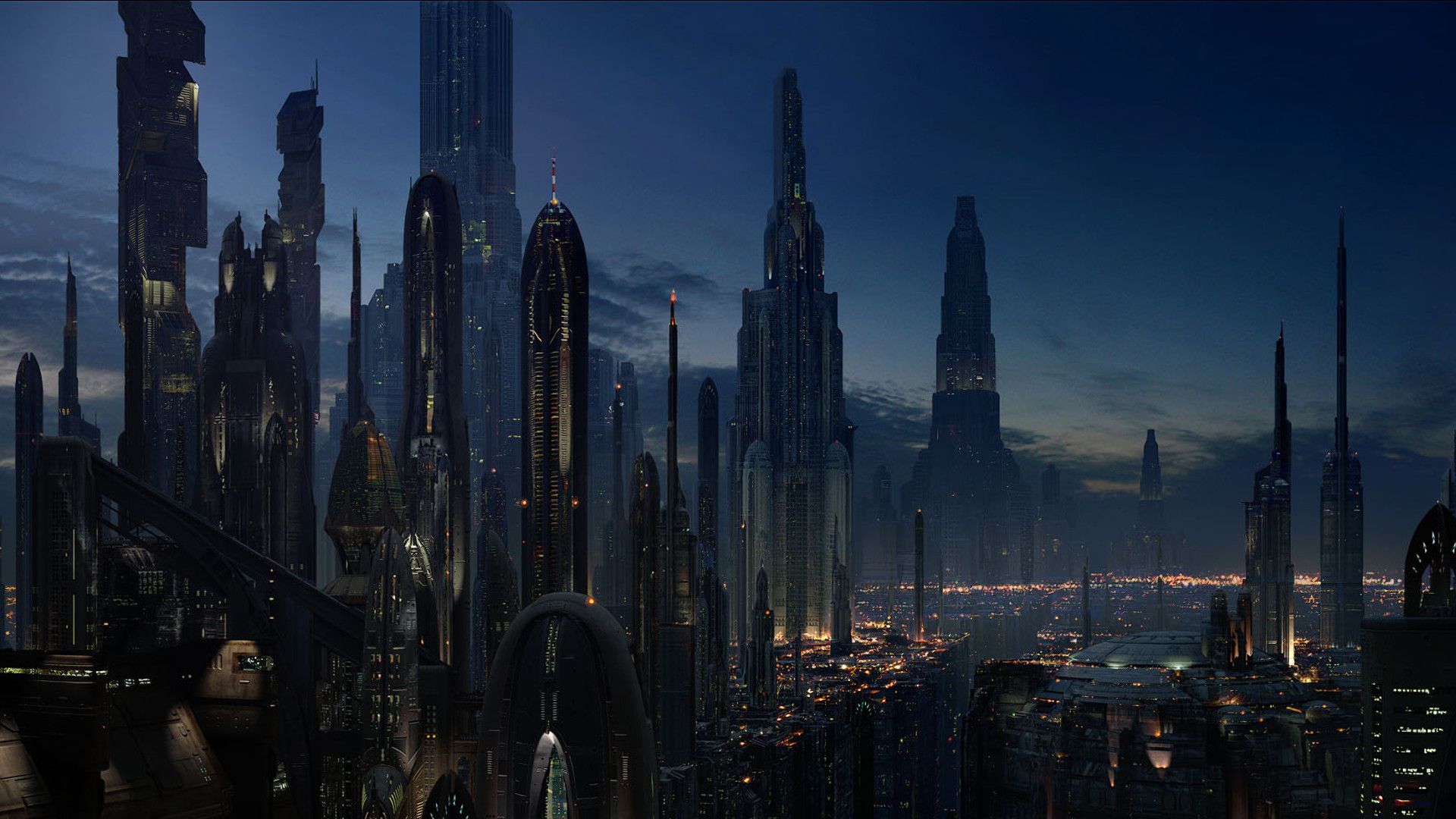 Città futuristica notturna con grattacieli, 1920x1080 1080p, Desktop