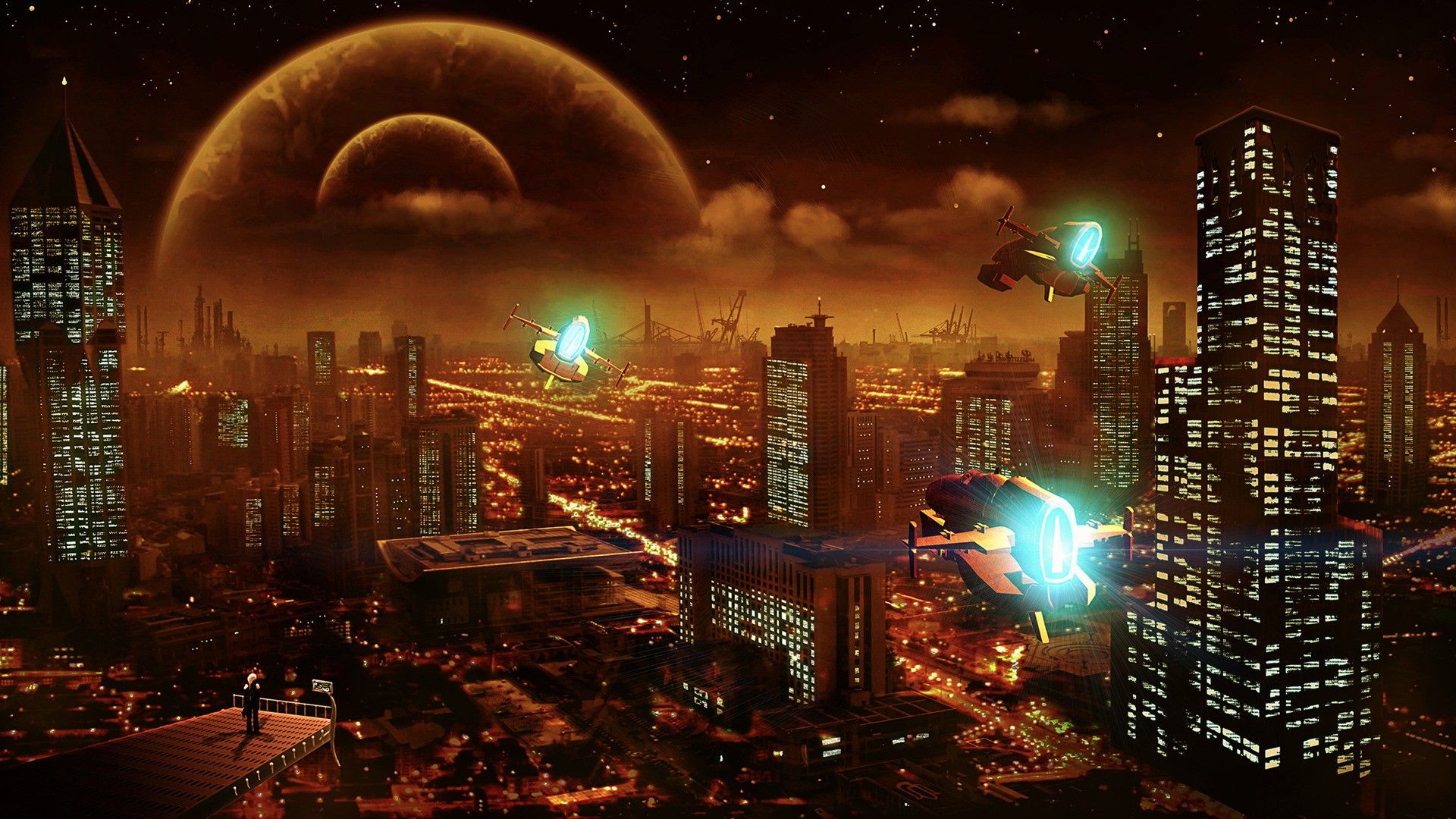 città futuristica notturna astronavi, 1920x1080 Full HD 1080p, Desktop
