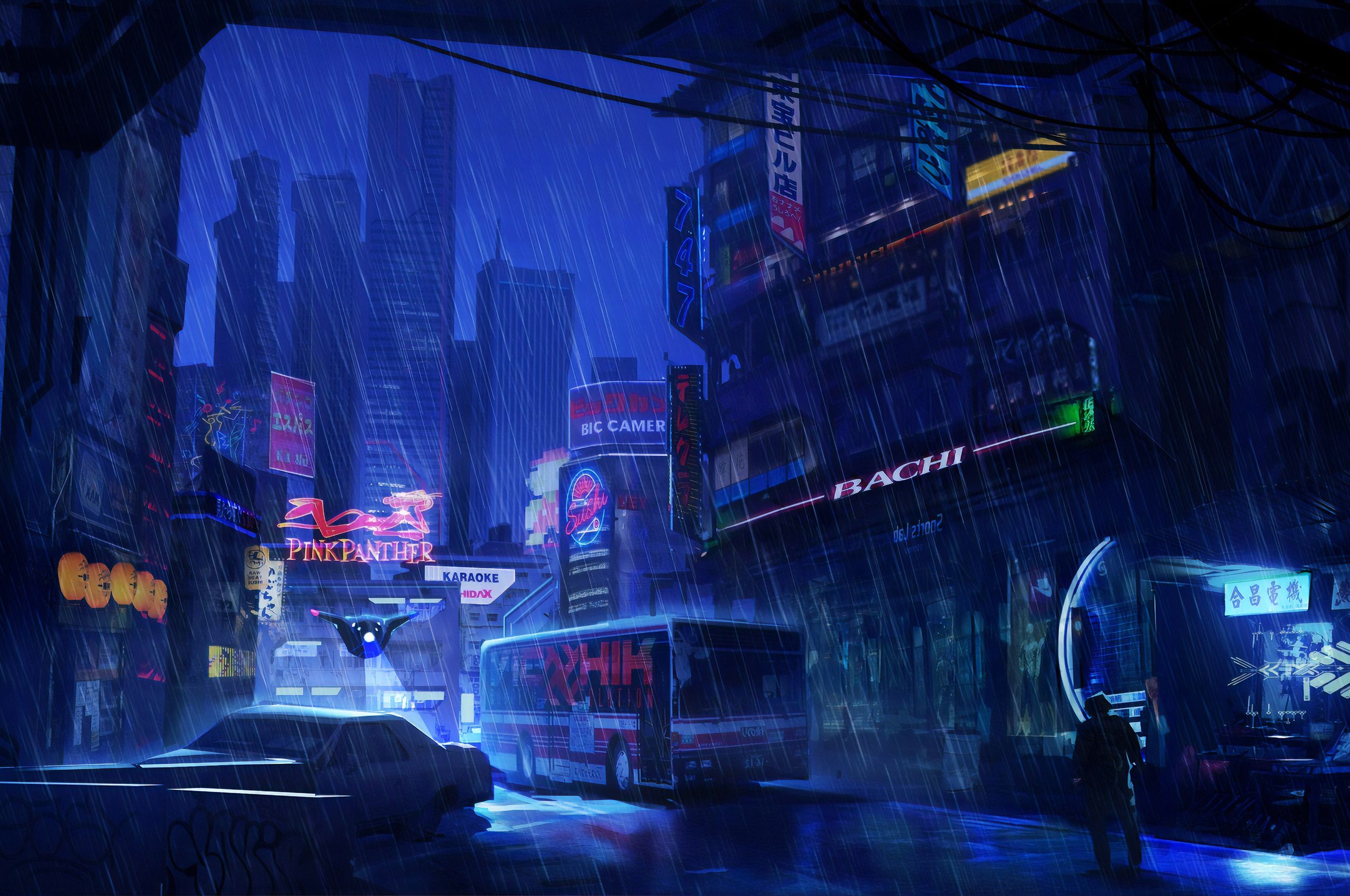 Città futuristica notturna sotto pioggia, 2560x1700 WQXGA, Desktop