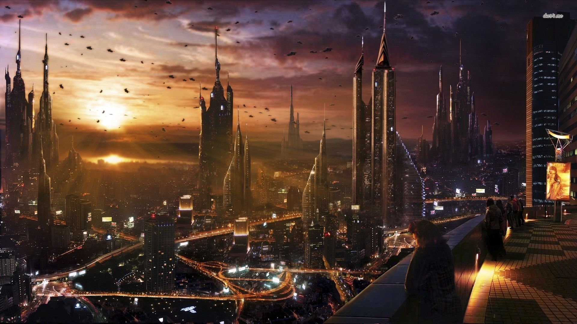 Città futuristica al tramonto, 1920x1080 1080p, PC