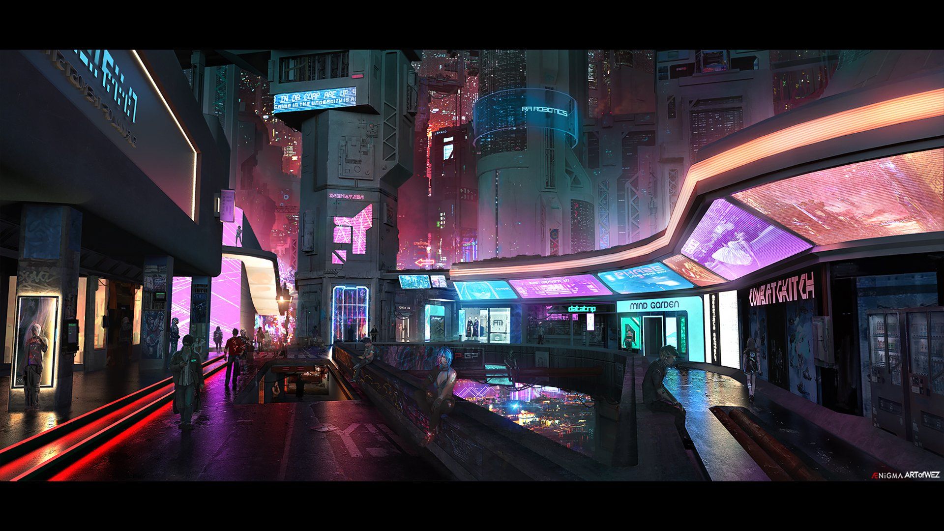 Città futuristica cyberpunk notturna, 1920x1080 Full HD, Laptop