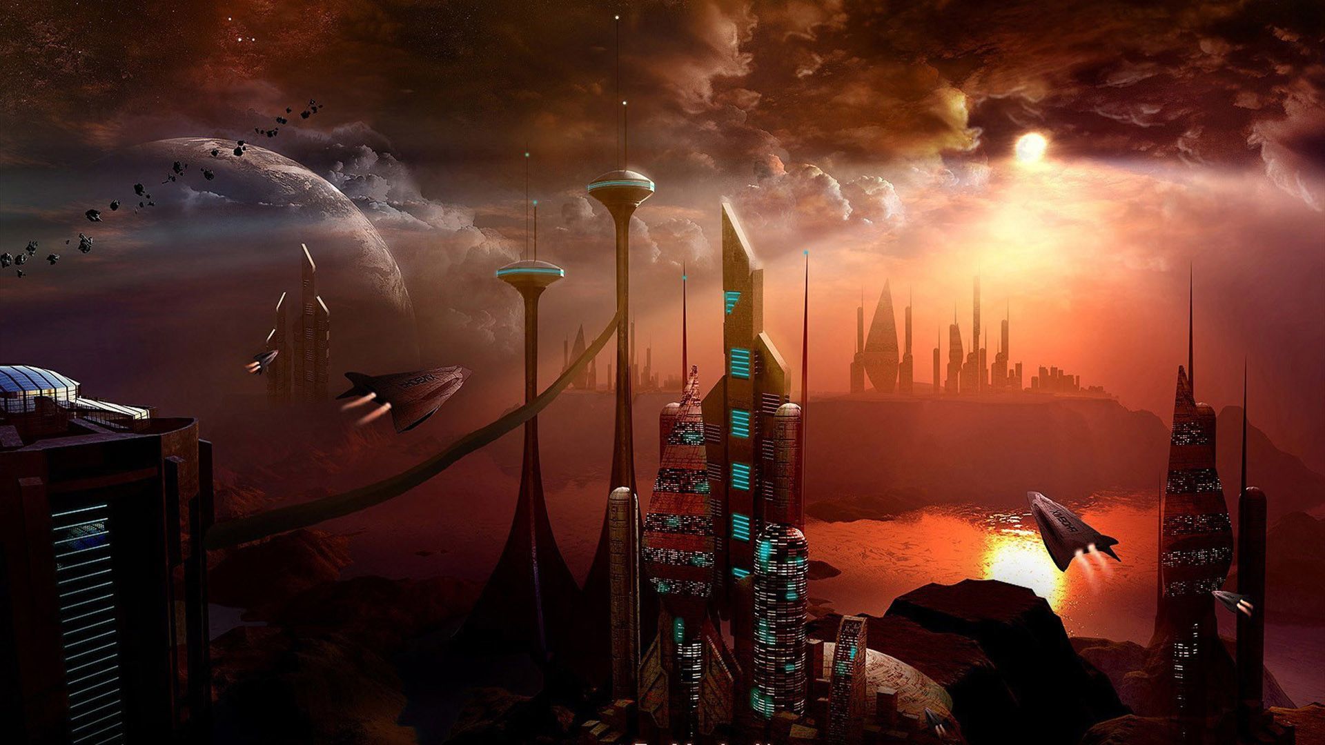 Città futuristica notturna arancione, 1920x1080 1080p, PC Desktop