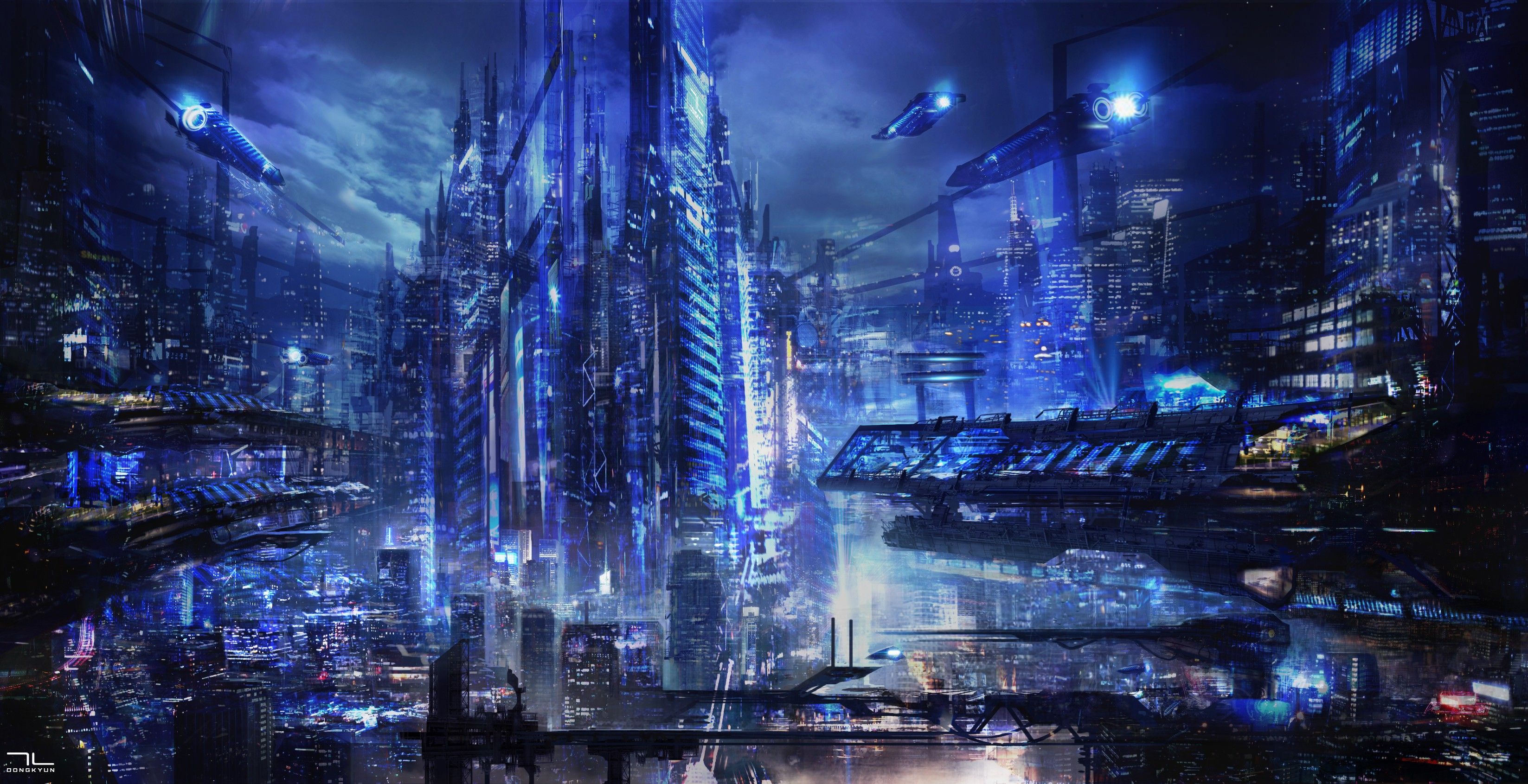 Città futuristica cyberpunk notturna, 3294x1691 2K+, Laptop