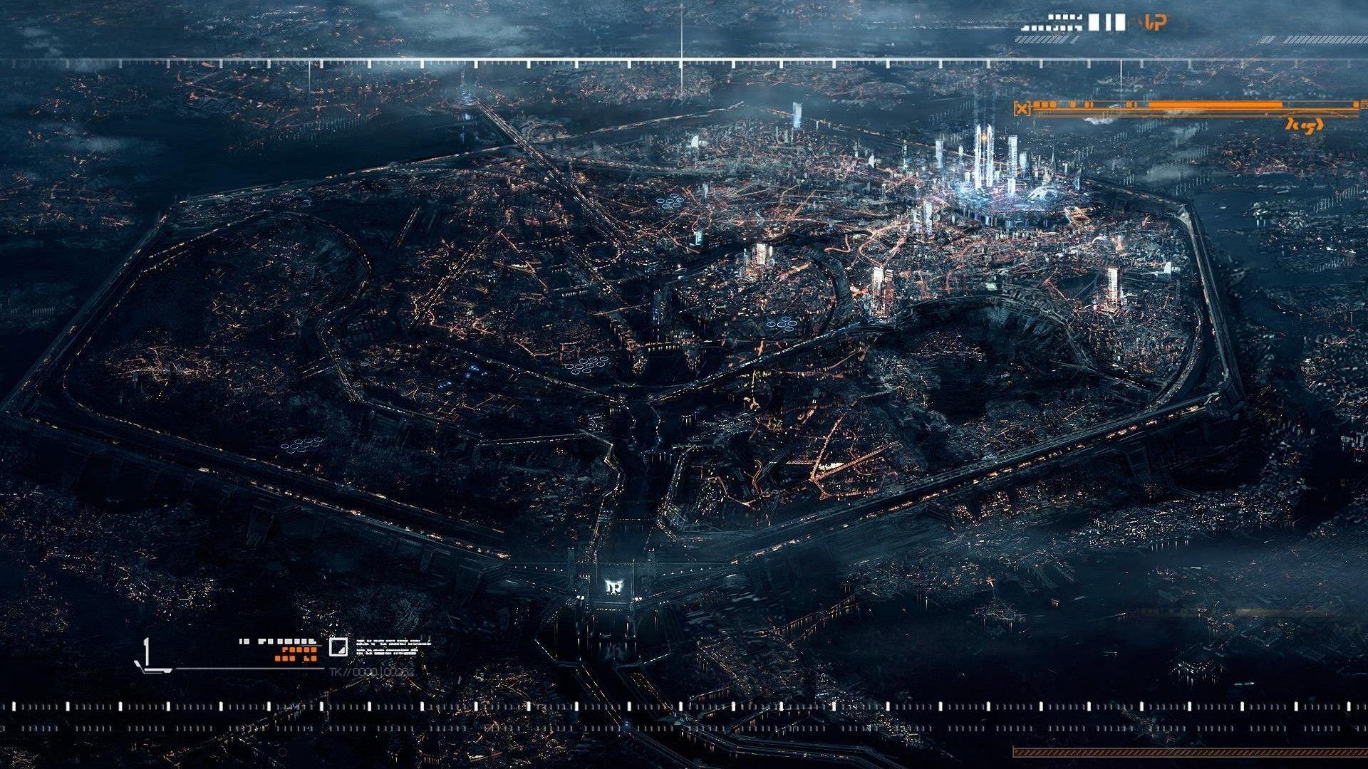 Città futuristica vista aerea notturna, 1920x1080 Full HD, PC