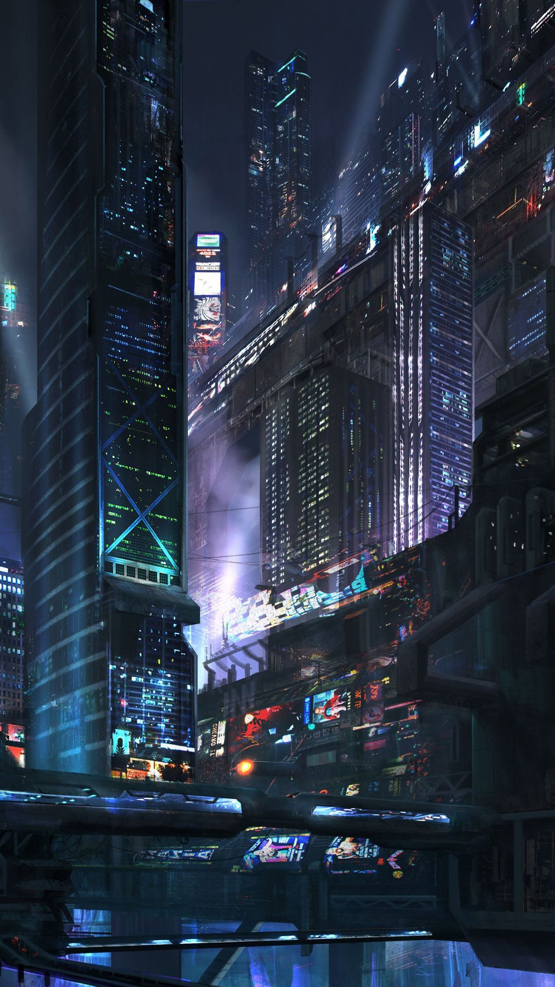 Città futuristica di notte, 1080x1920 Full HD Verticale, Smartphone