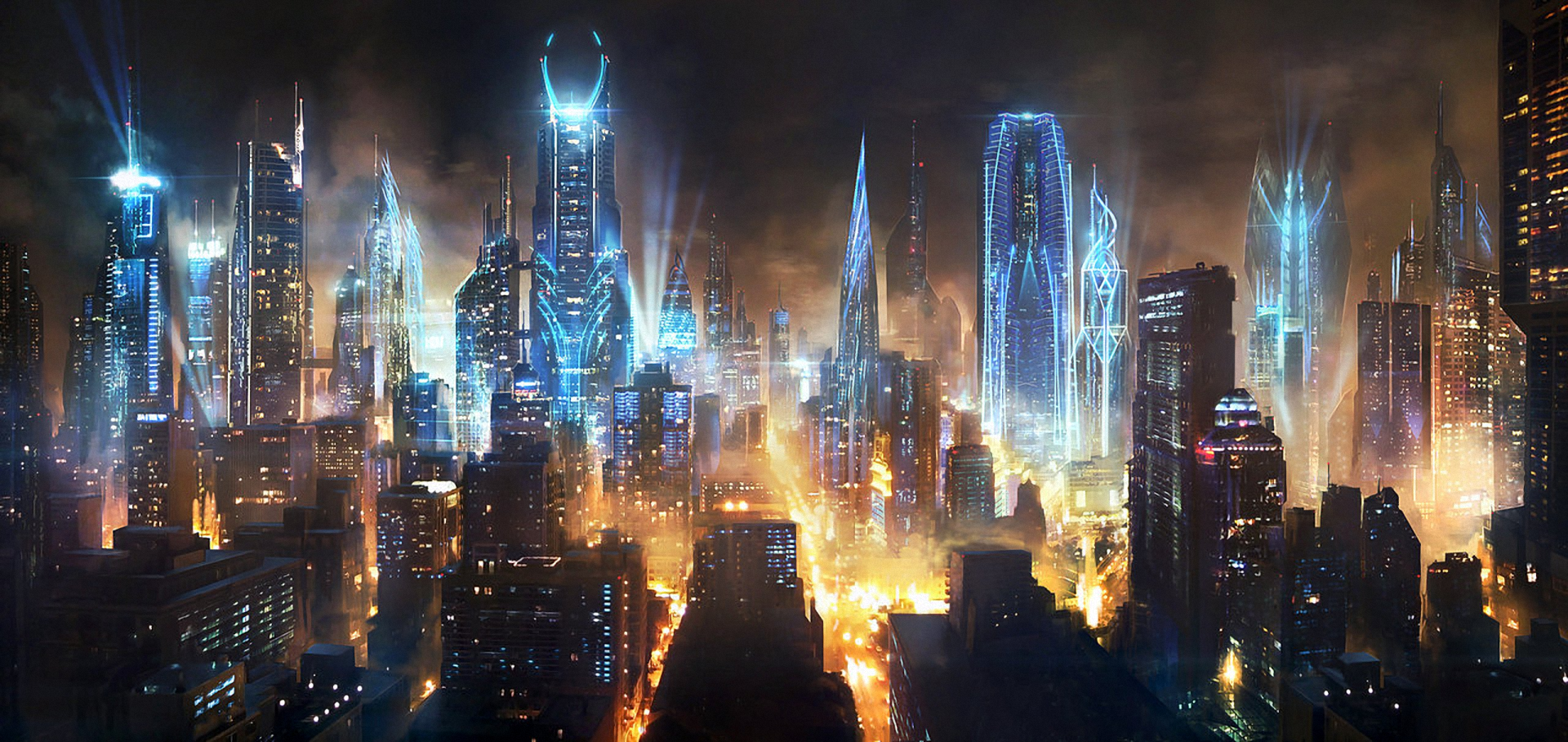 Città futuristica di notte, 1920x908 Full HD, Laptop