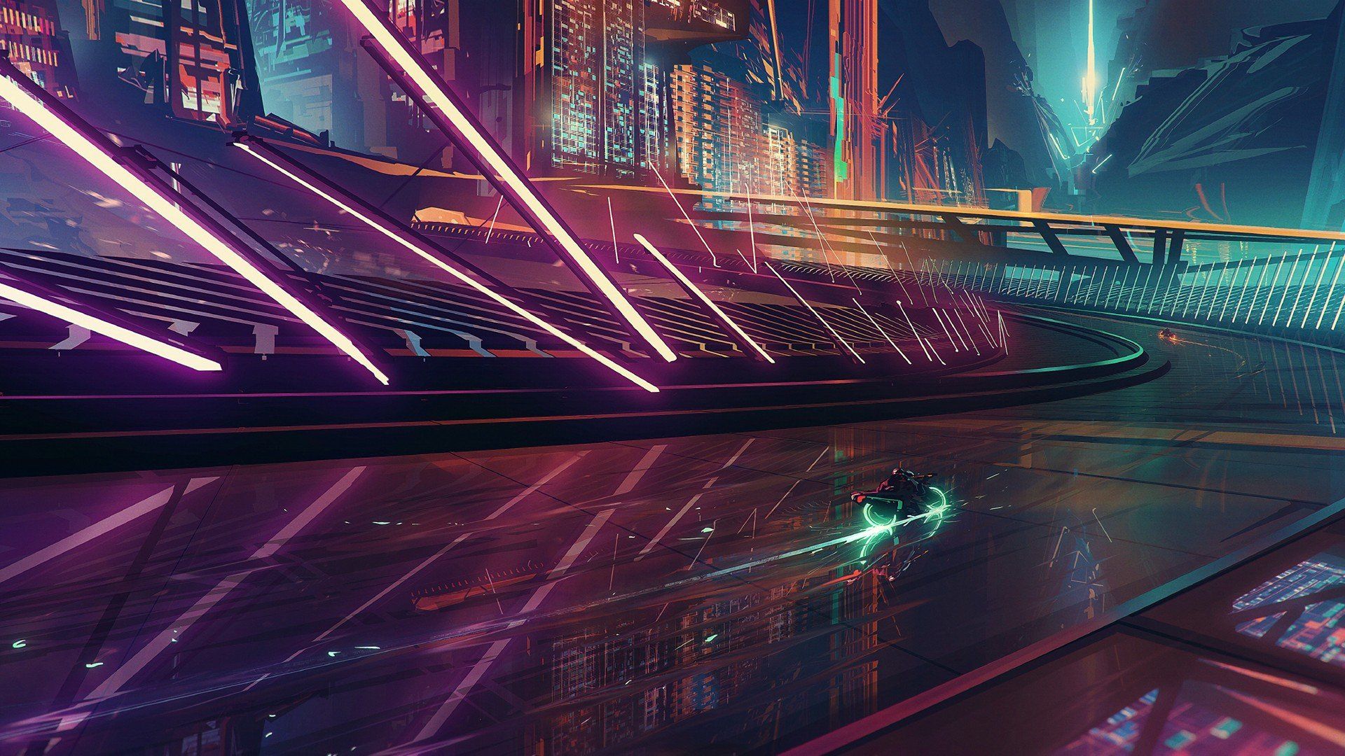 Città futuristica al neon, 1920x1080 1080p, Desktop