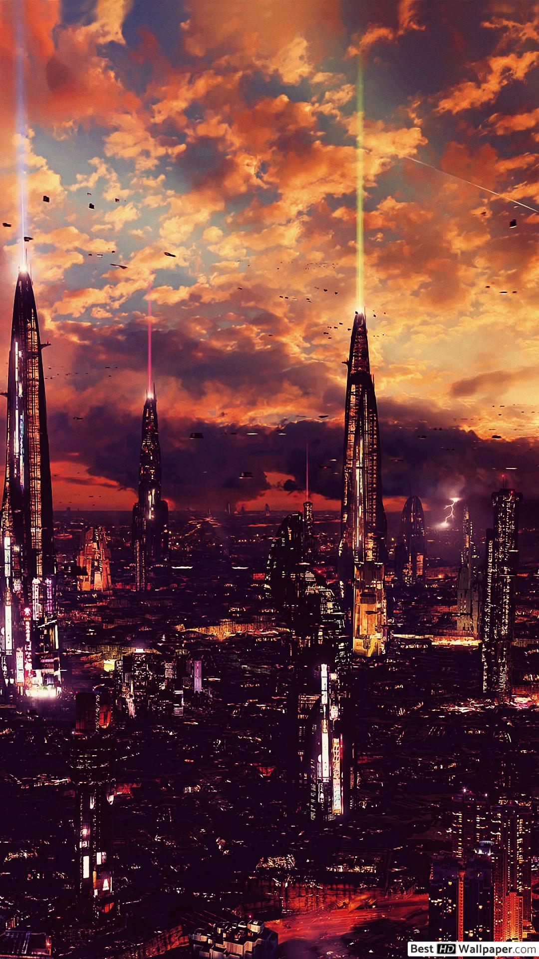 Città futuristica di notte, 1080x1920 Full HD Verticale, iPhone
